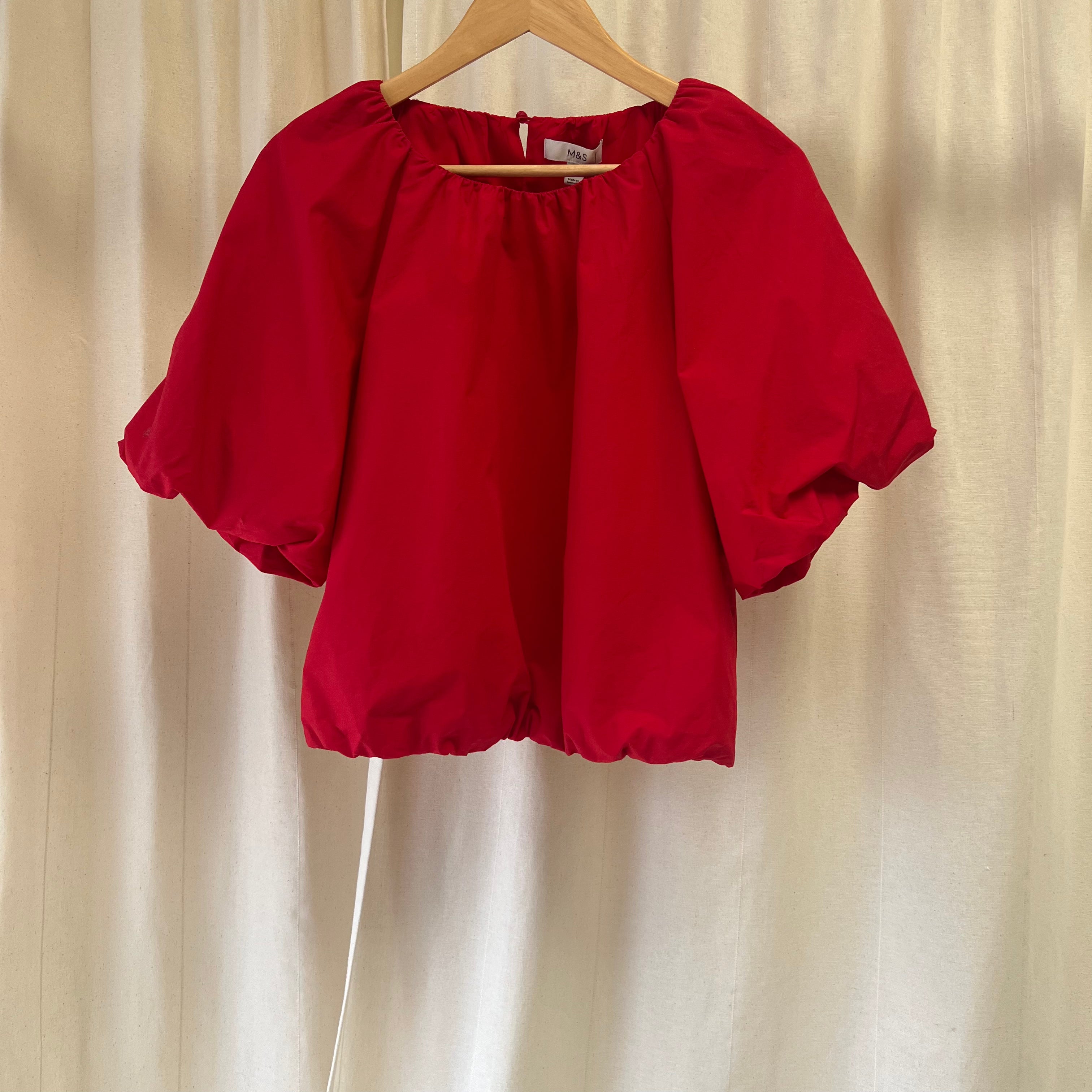 M&S red cotton blouse and skirt co-ord