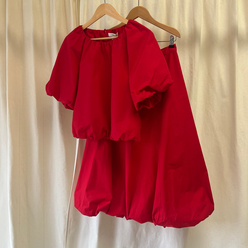 M&S red cotton blouse and skirt co-ord