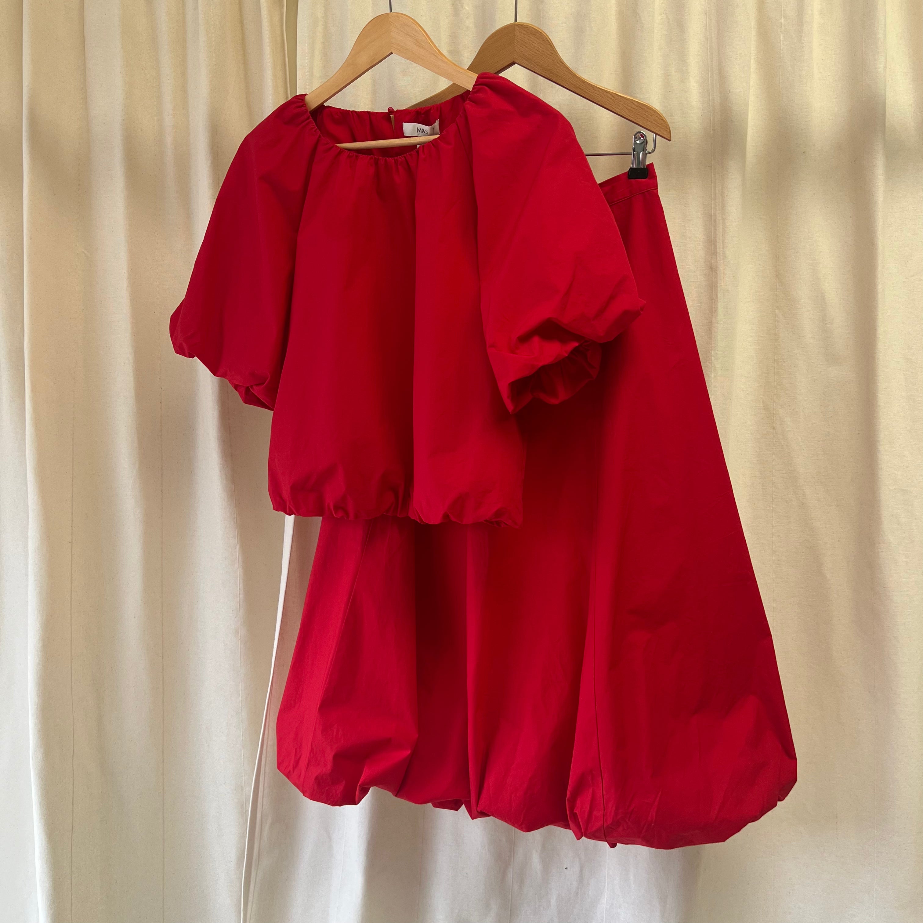 M&S red cotton blouse and skirt co-ord
