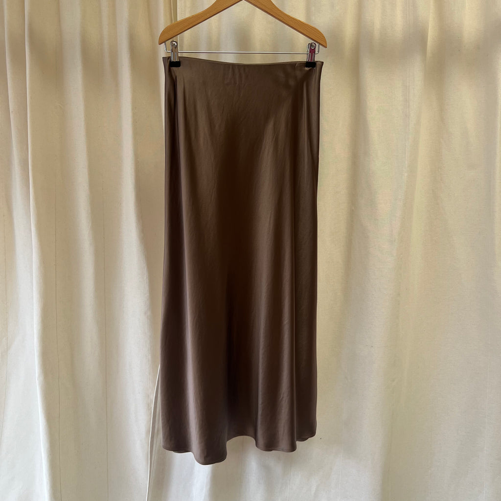 Malene Birger brown satin bias maxi skirt
