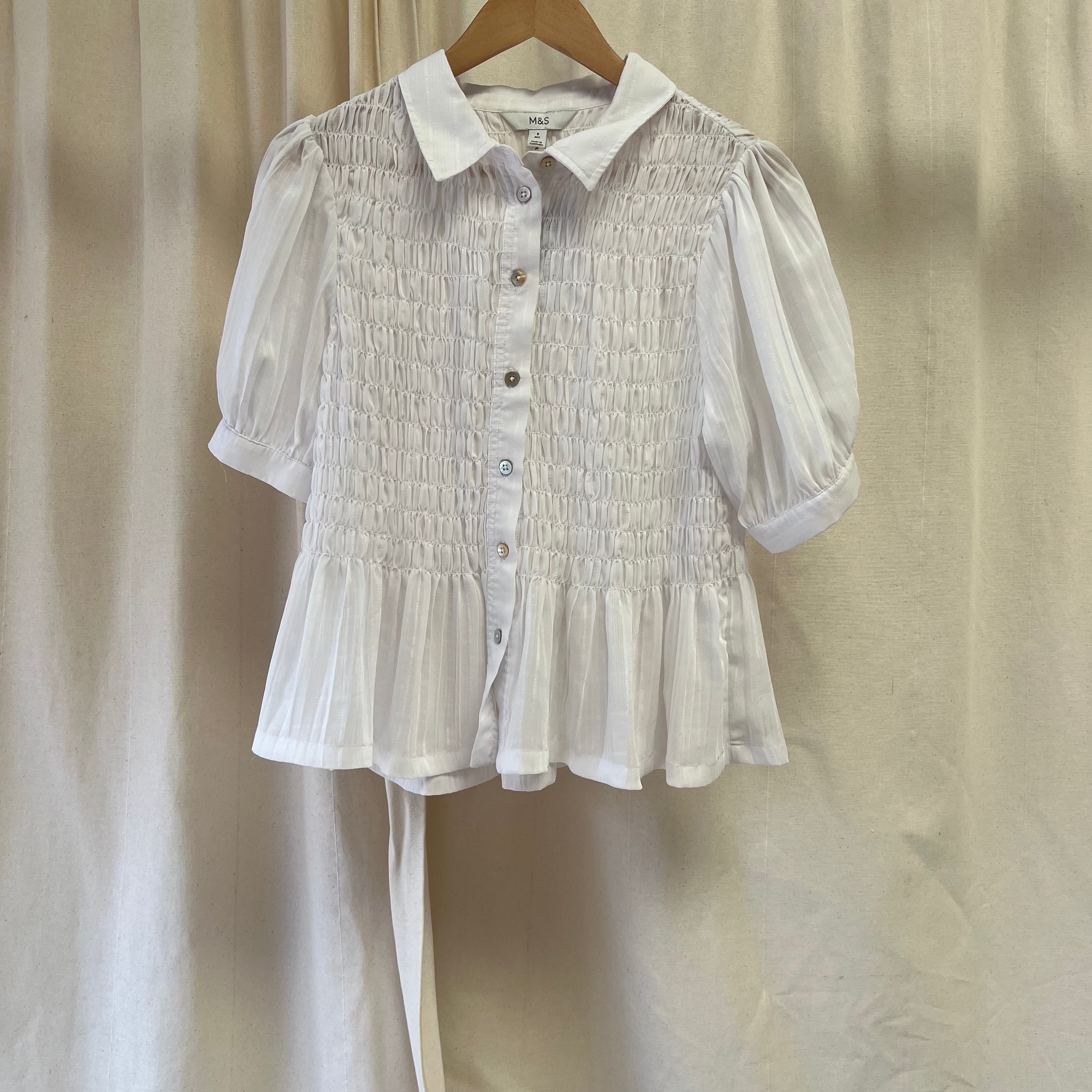 M&S white plisse sheet short sleeve shirt
