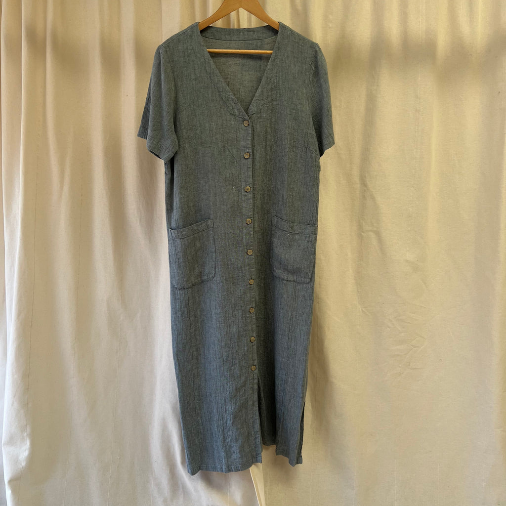 Poetry blue grey short sleeve button front maxi dress