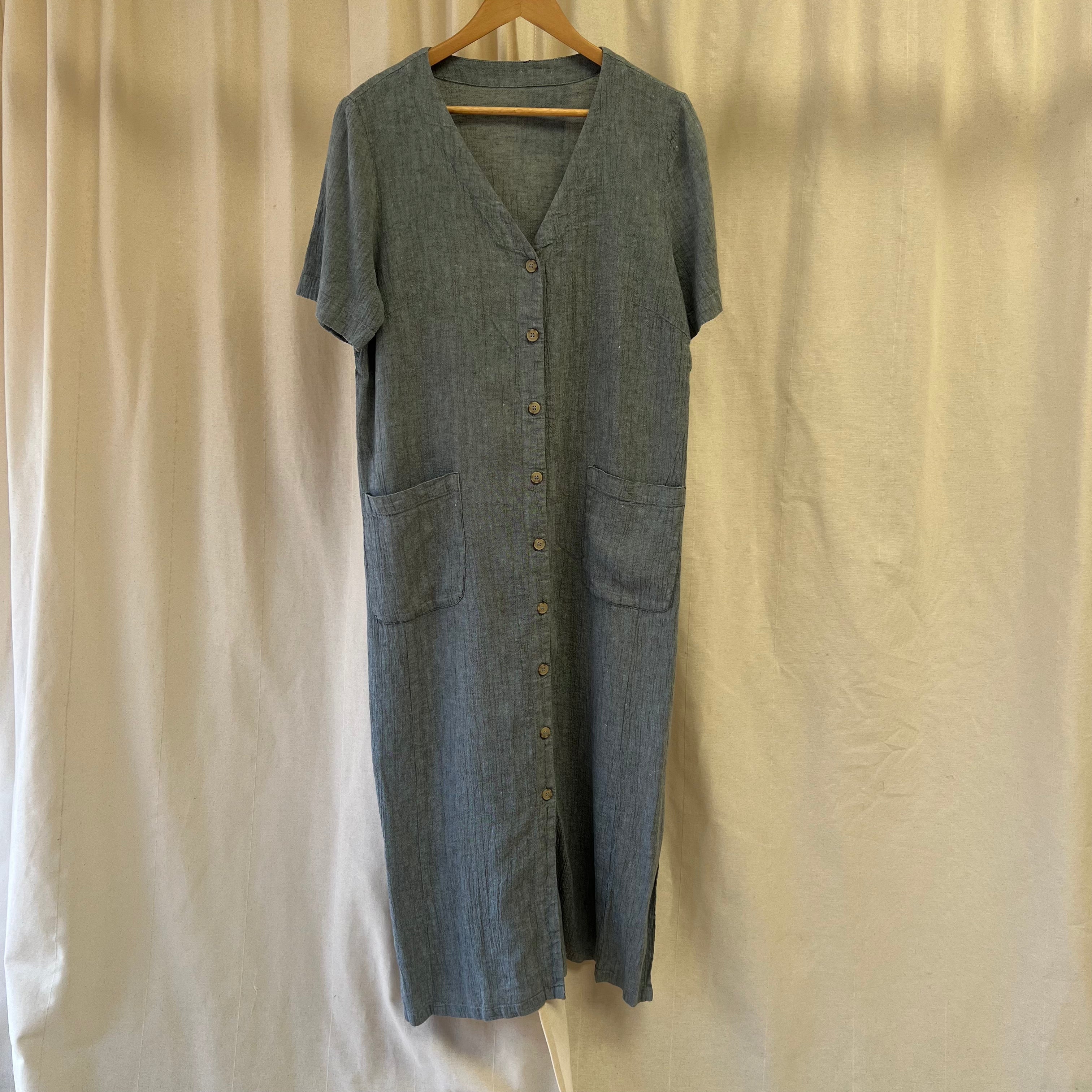 Poetry blue grey short sleeve button front maxi dress
