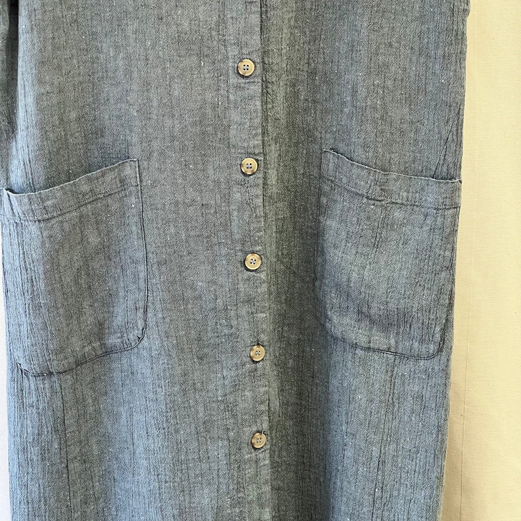 Poetry blue grey short sleeve button front maxi dress
