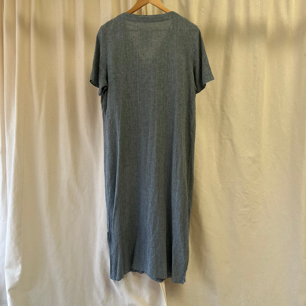 Poetry blue grey short sleeve button front maxi dress