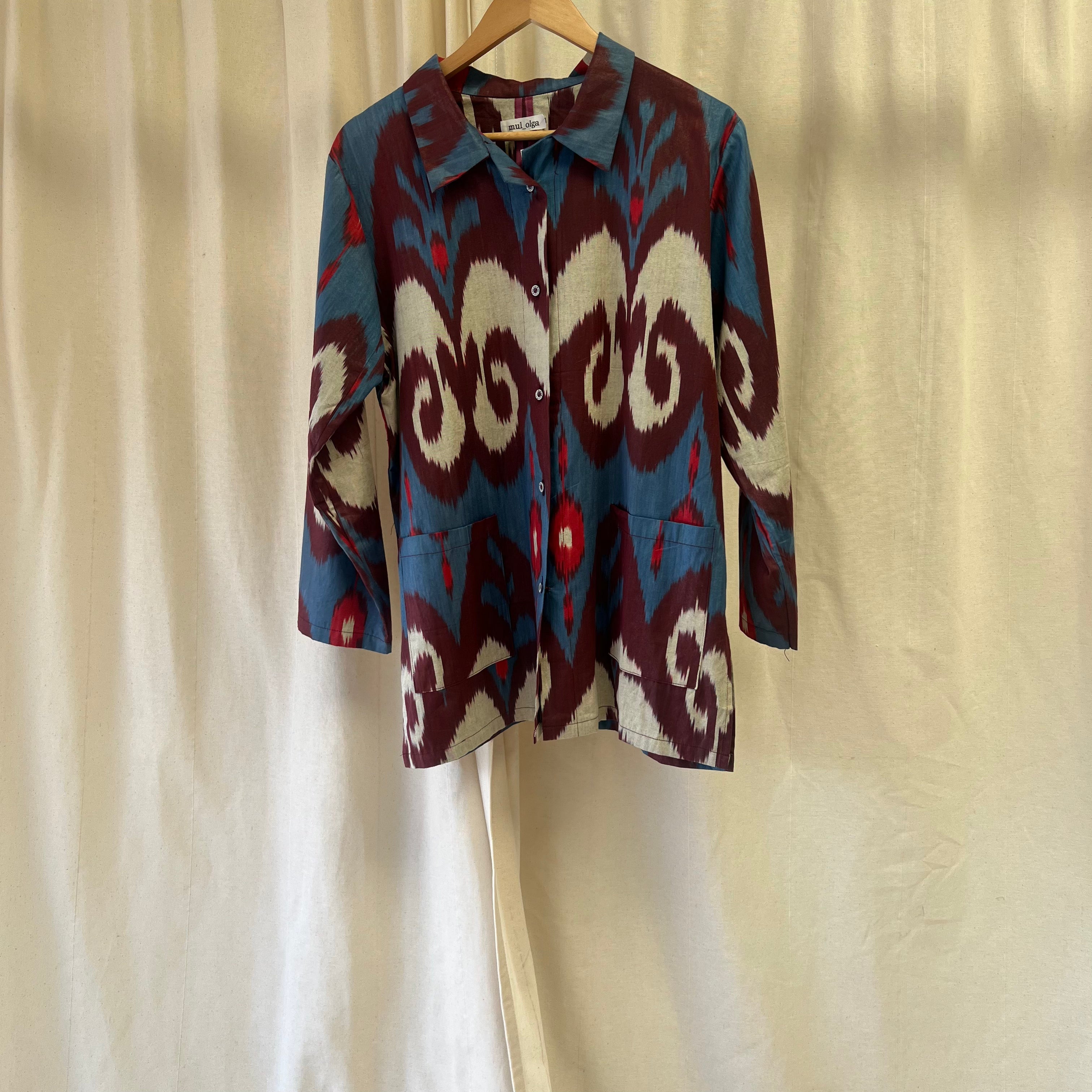 Mul_Olga plum blue and cream linen shirt and trousers so ord