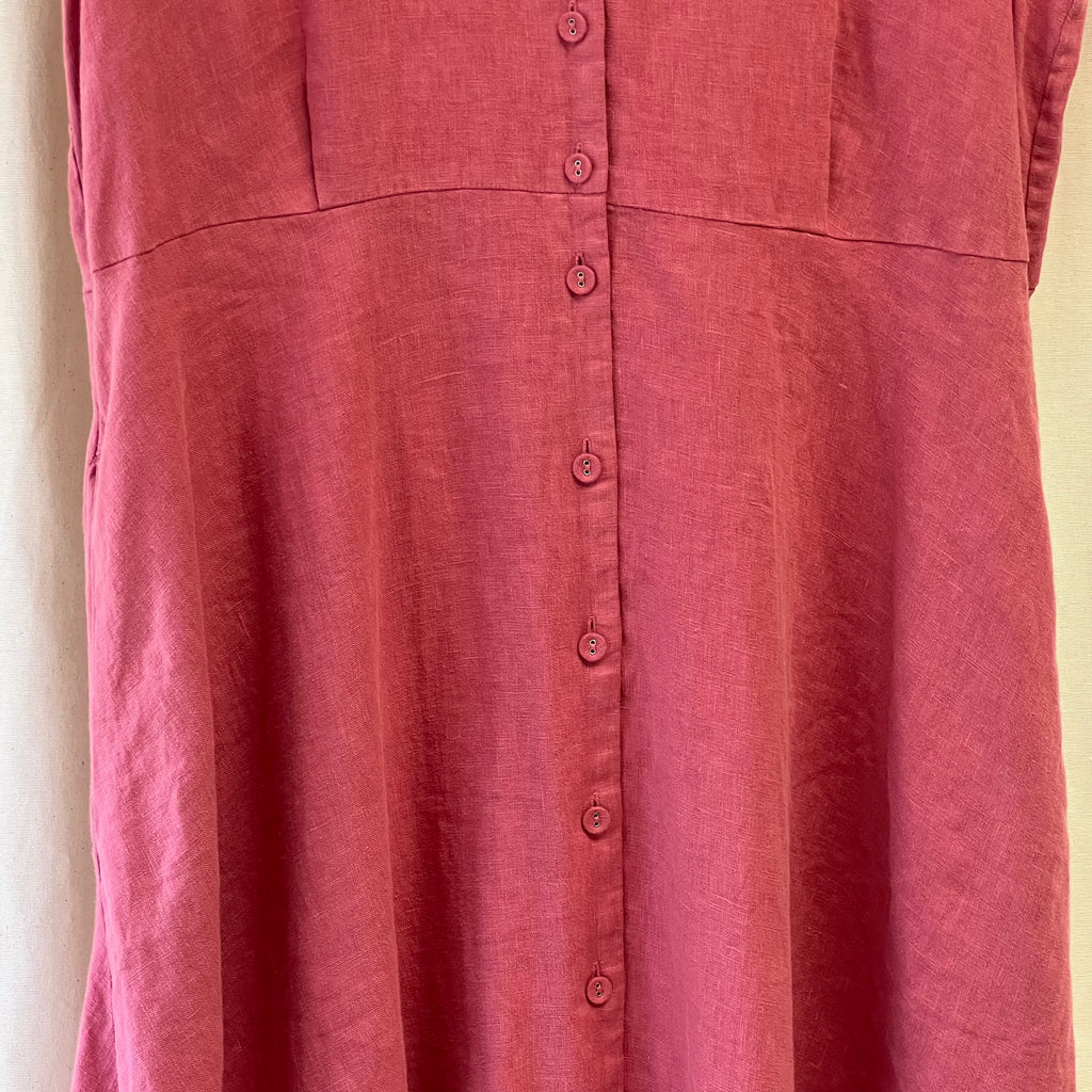 Dusky pink linen short sleeve button front maxi dress