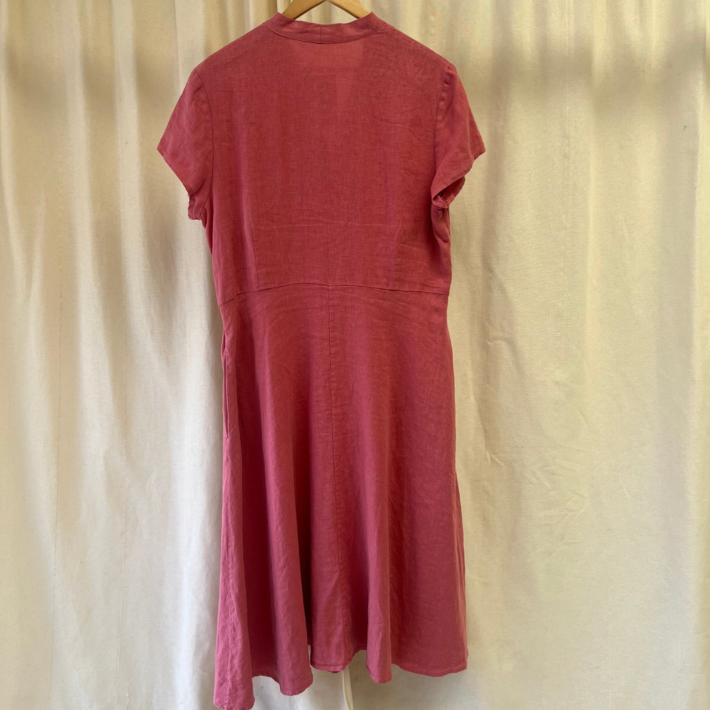 Dusky pink linen short sleeve button front maxi dress