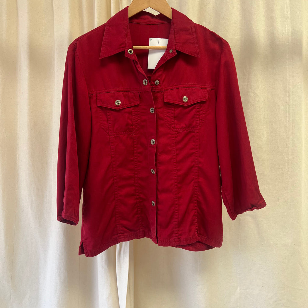Red cotton utility style shirt with buttons