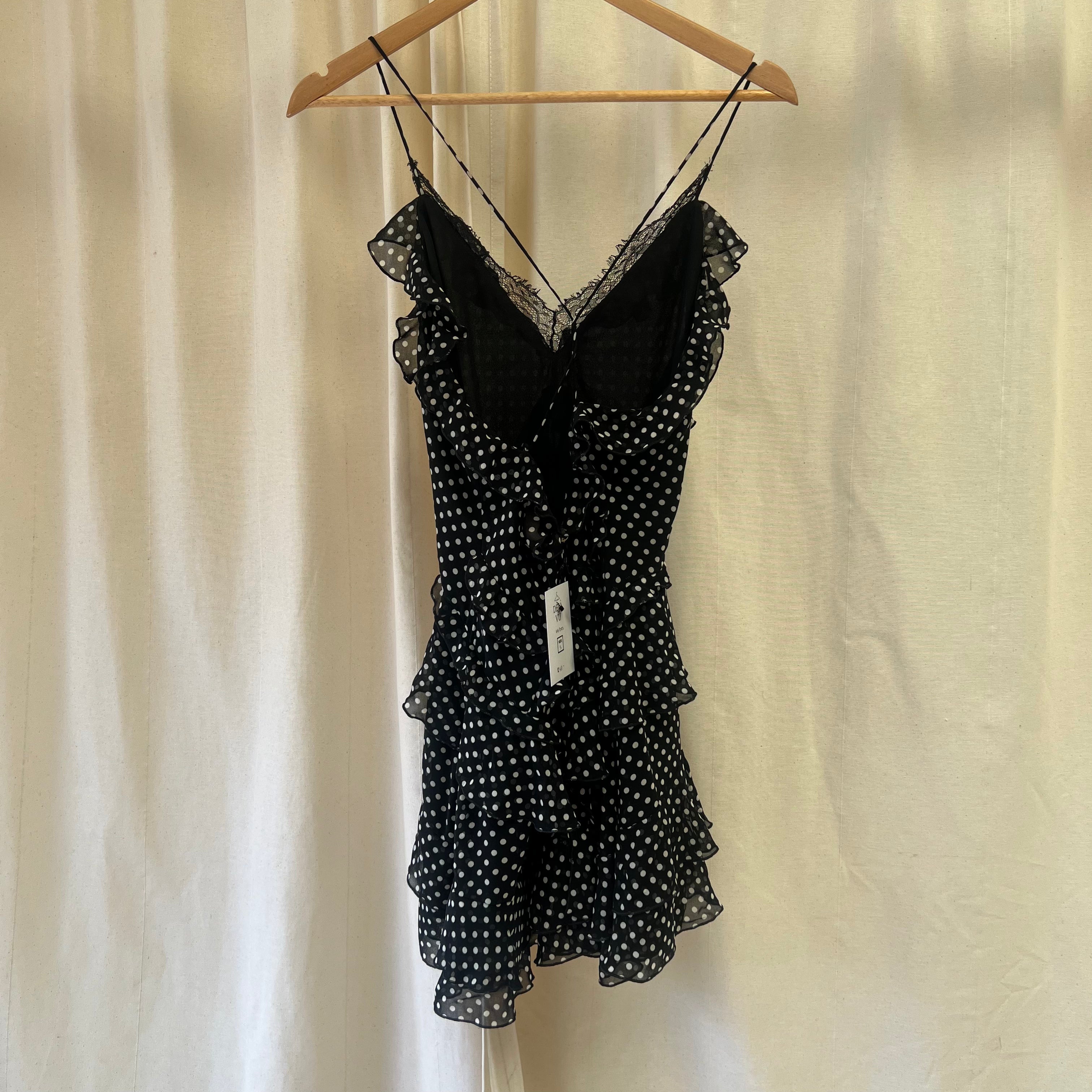 Liu.Jo black and white polka dot strap ruffle mini dress