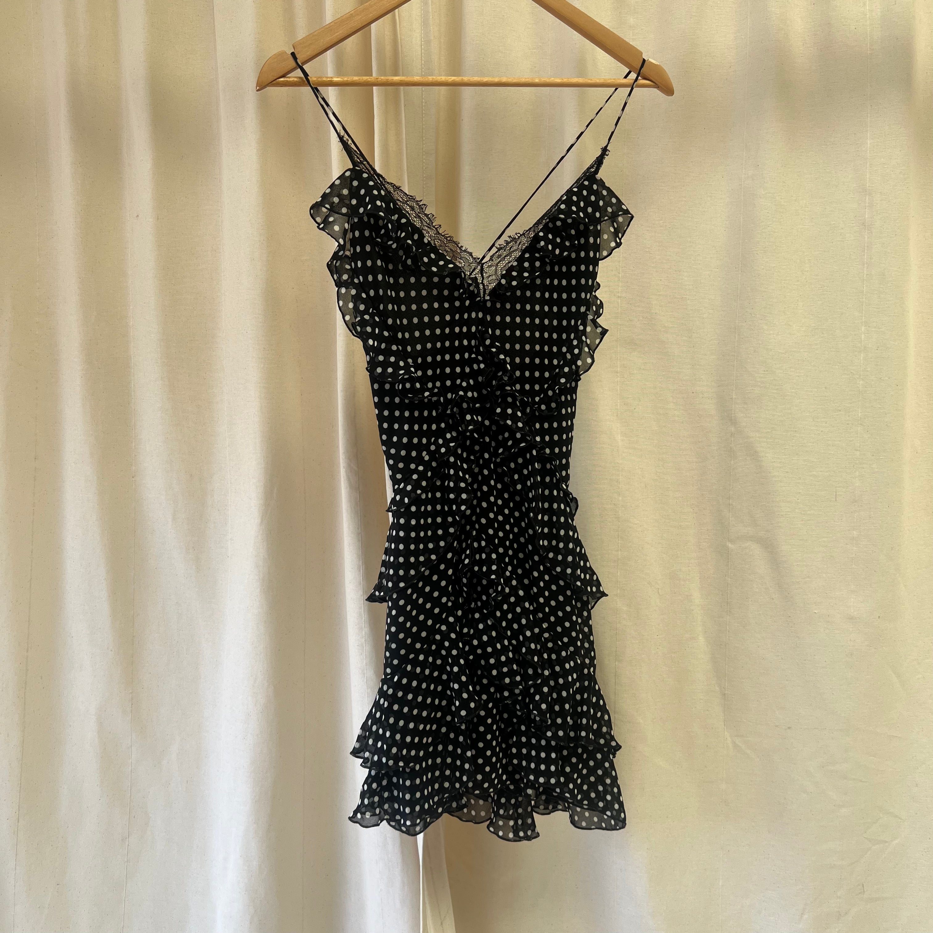 Liu.Jo black and white polka dot strap ruffle mini dress