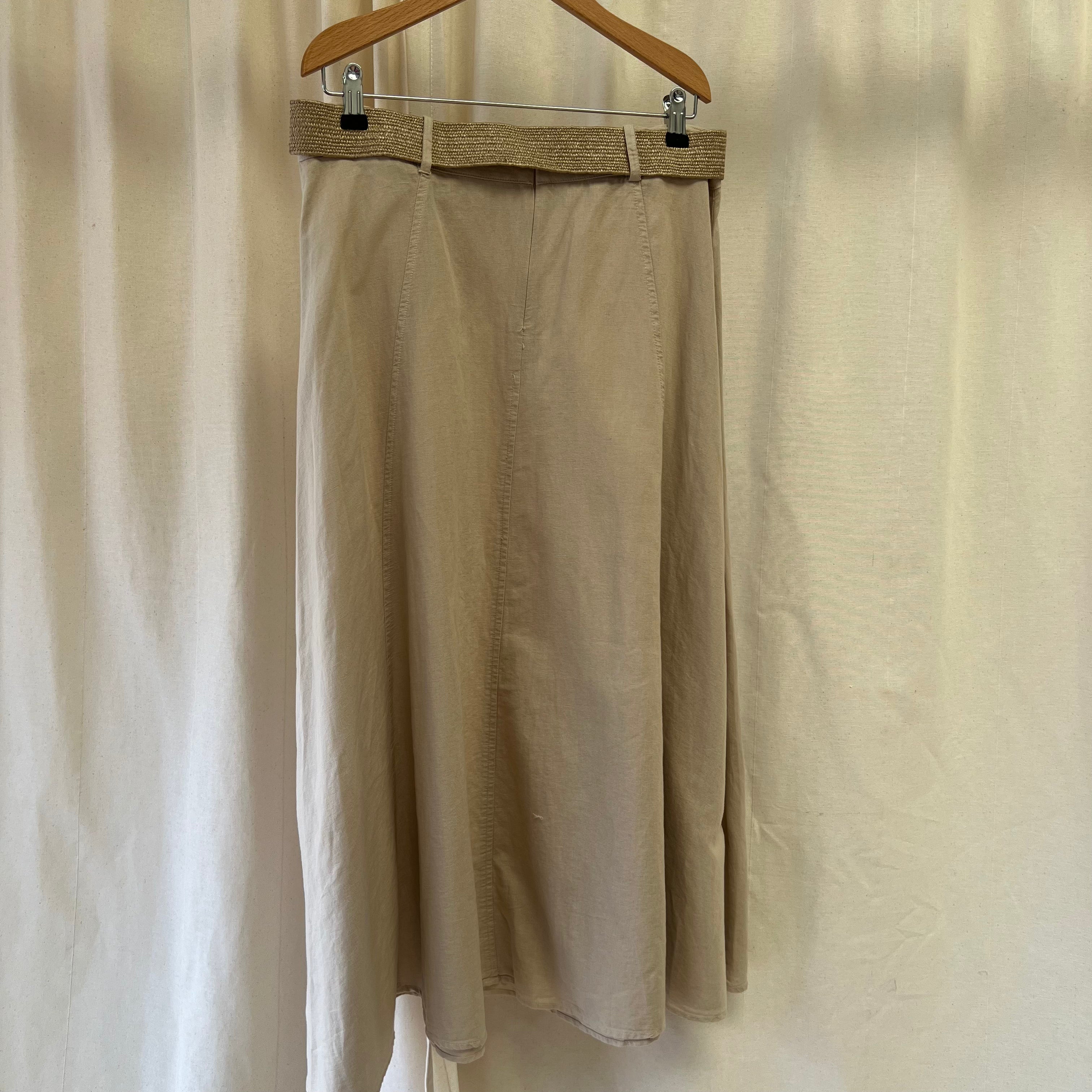 Zara beige linen blend midi skirt with hessian belt