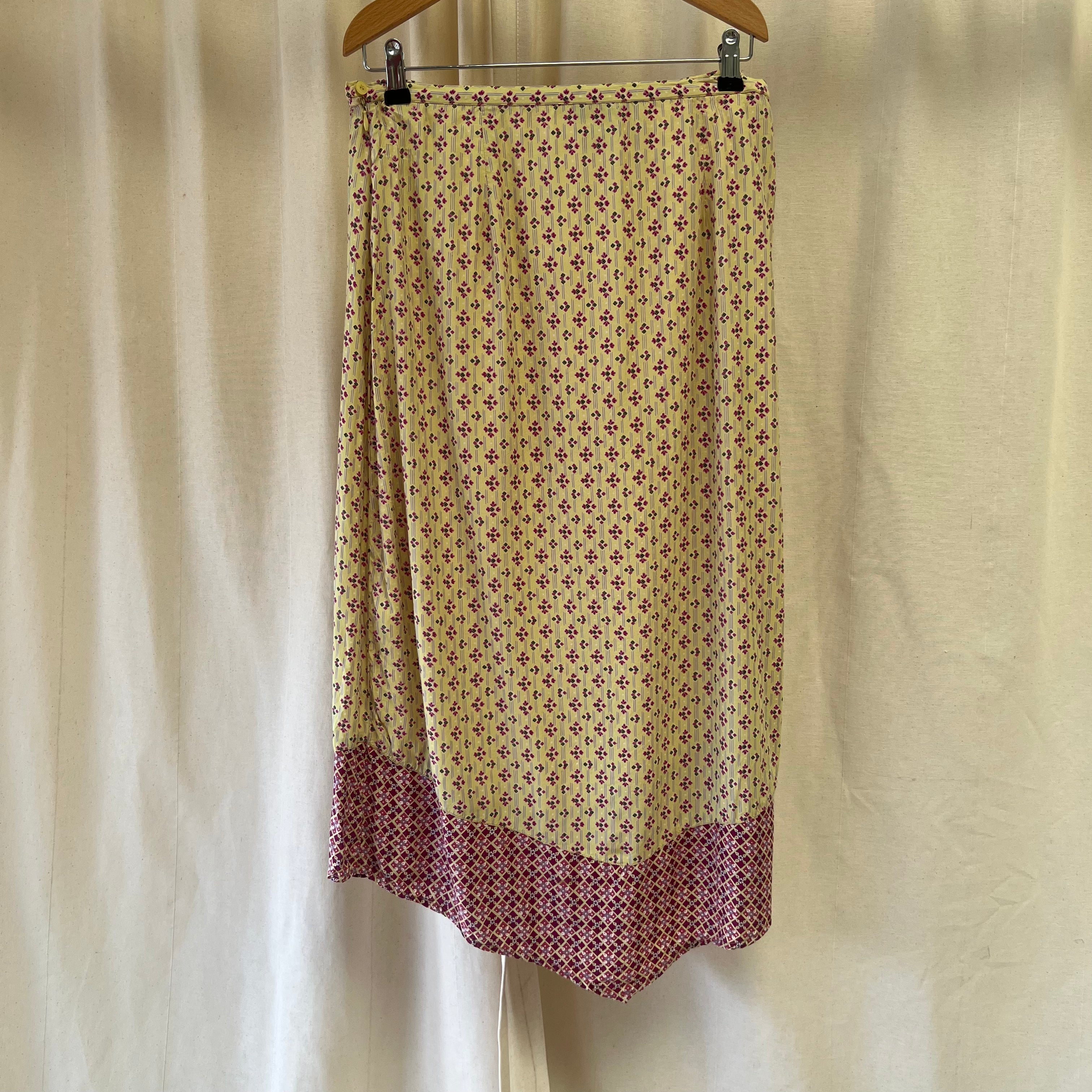 Taillissime yellow pink pattern midi skirt
