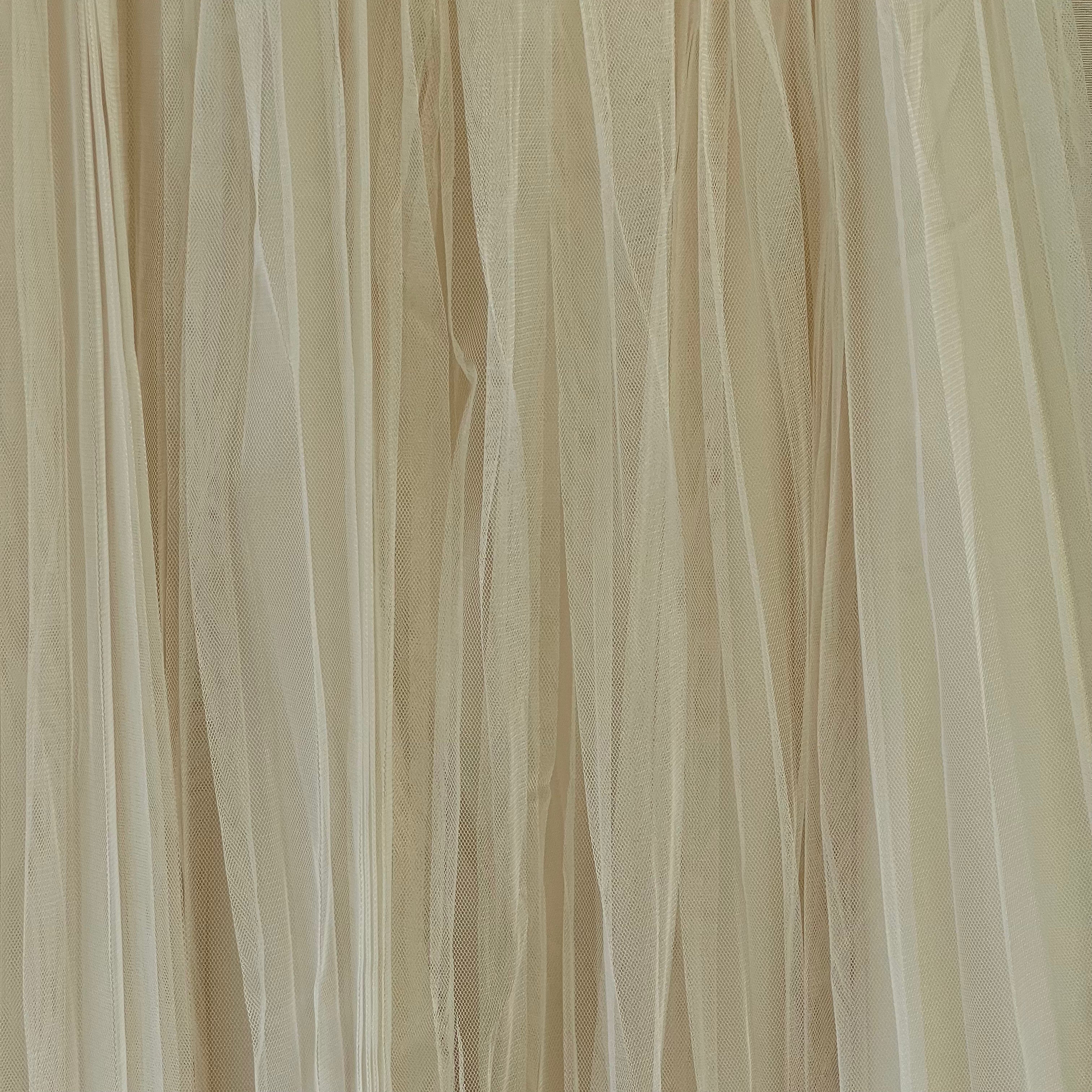 Cream tulle pleated midi skirt