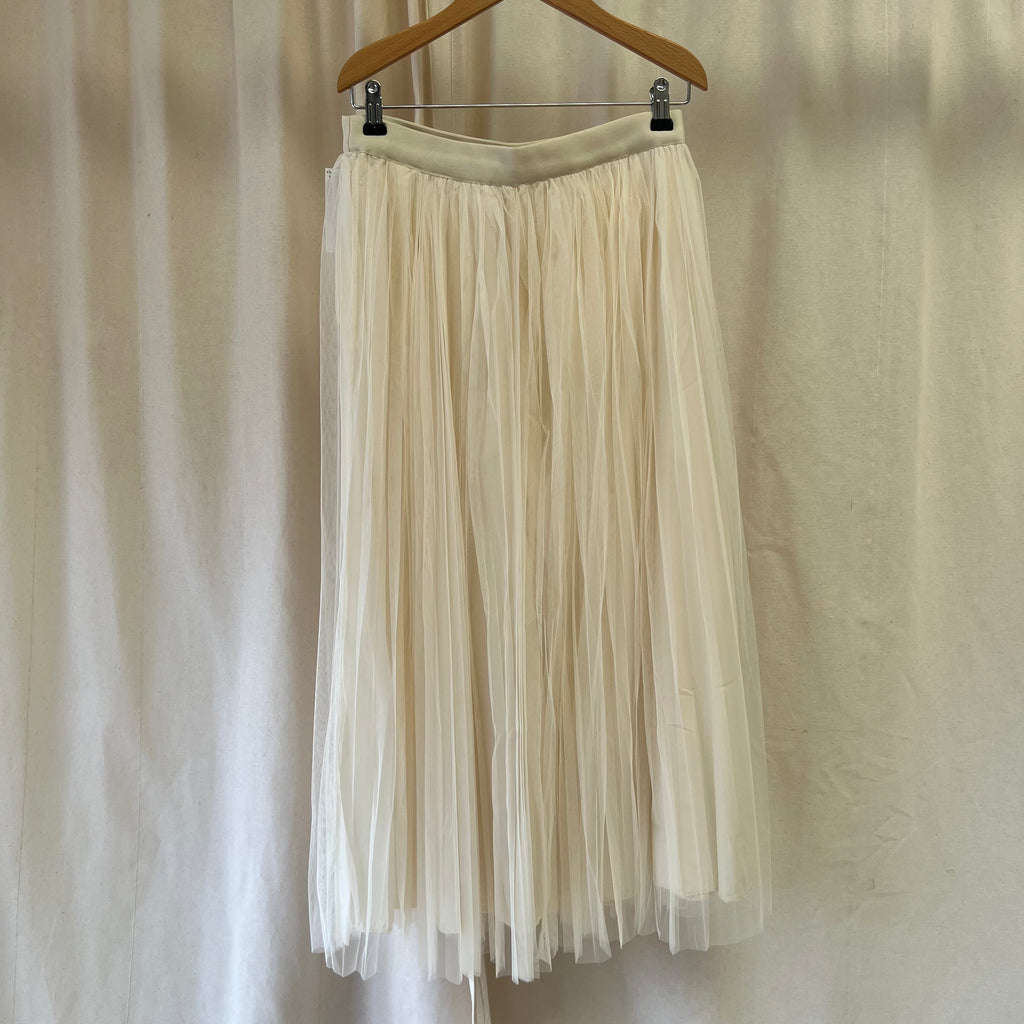 Cream tulle pleated midi skirt
