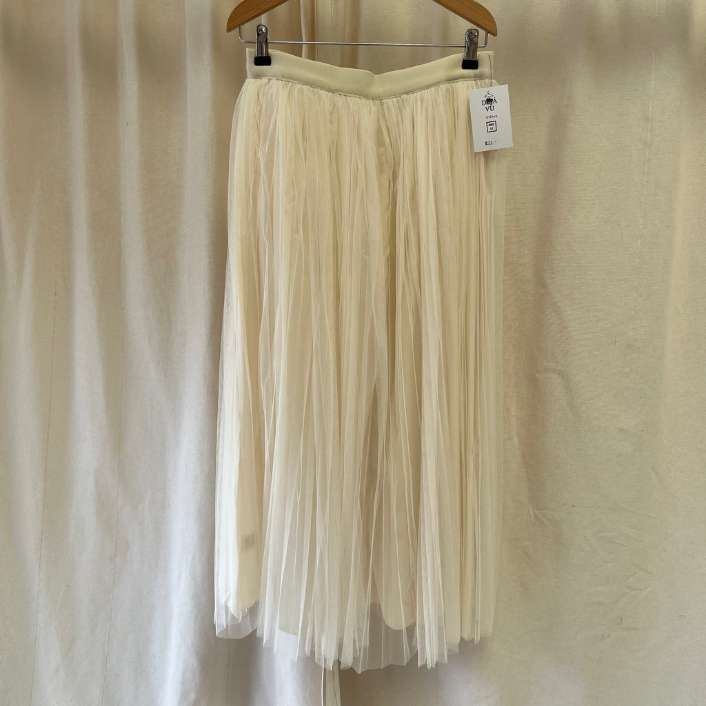 Cream tulle pleated midi skirt