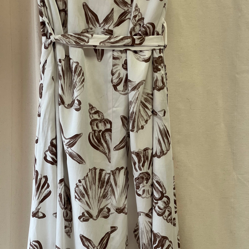 Michelle Keegan white with brown shell print halterneck dress with belt