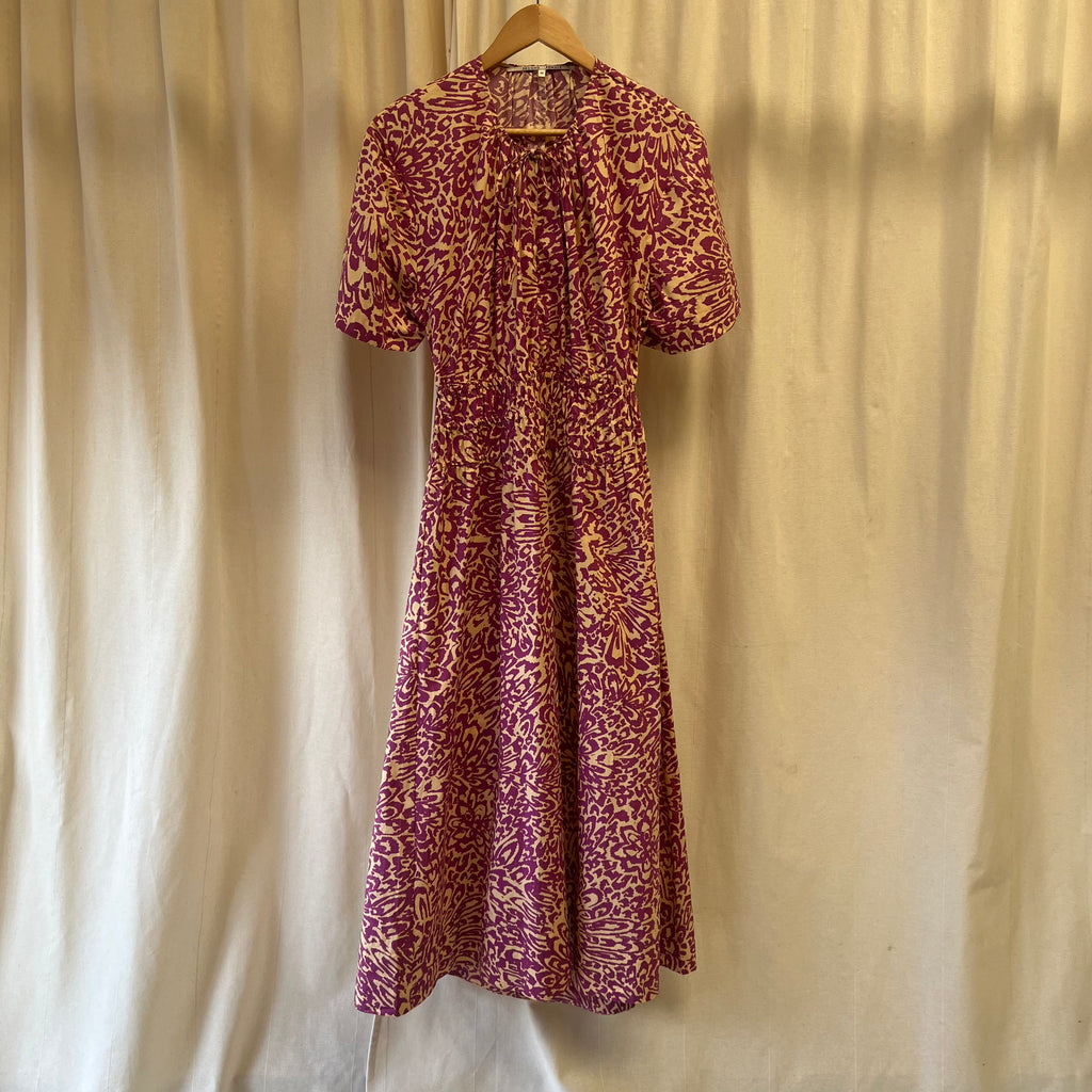 Second Female purple and yellow floral print gathered waist short sleeve maxi dress