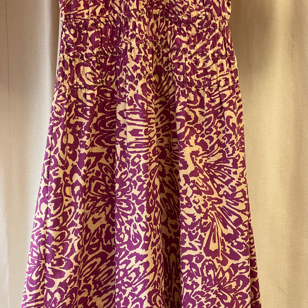 Second Female purple and yellow floral print gathered waist short sleeve maxi dress