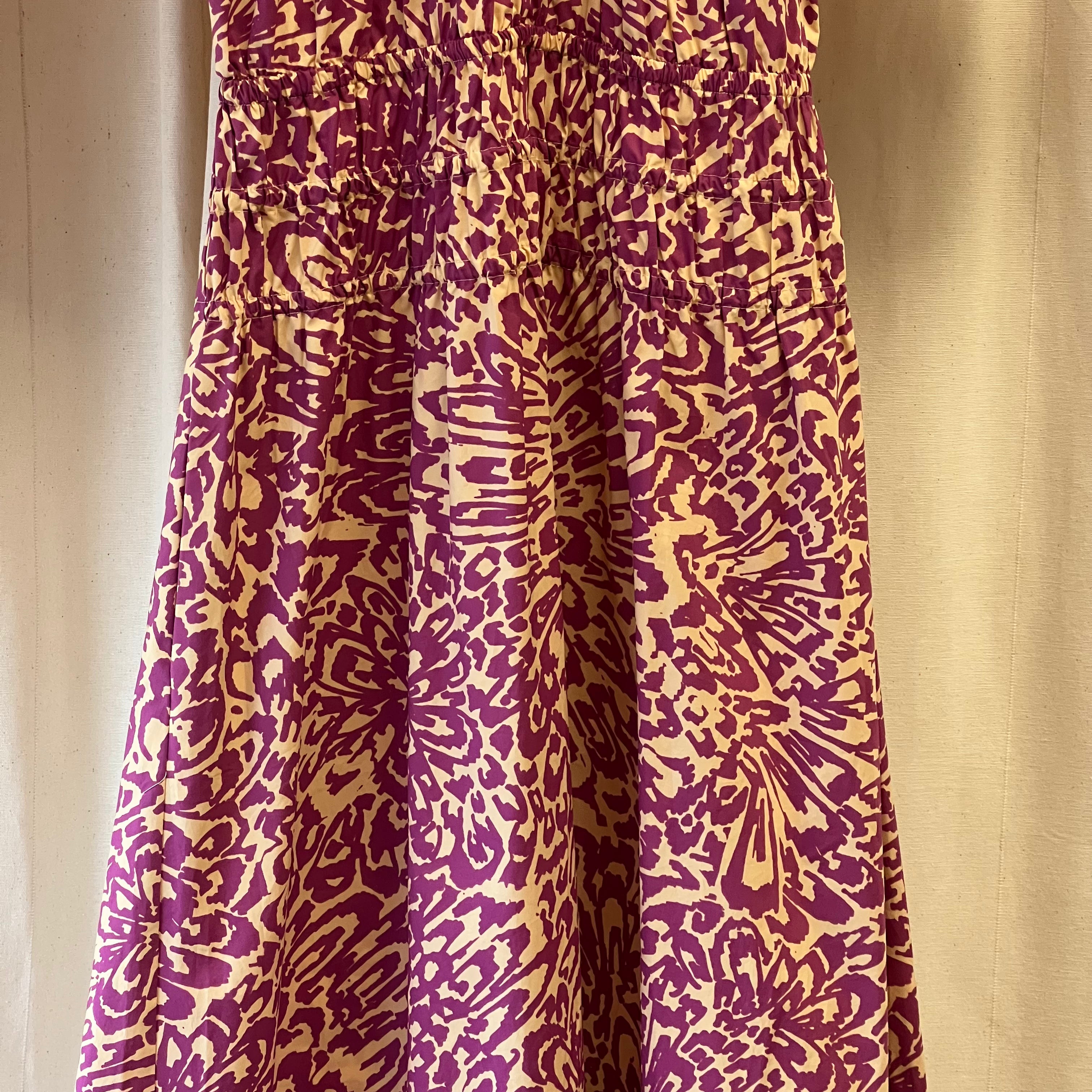 Second Female purple and yellow floral print gathered waist short sleeve maxi dress