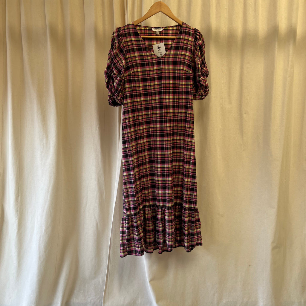 Topshop pink, black and yellow check v-neck smock maxi dress