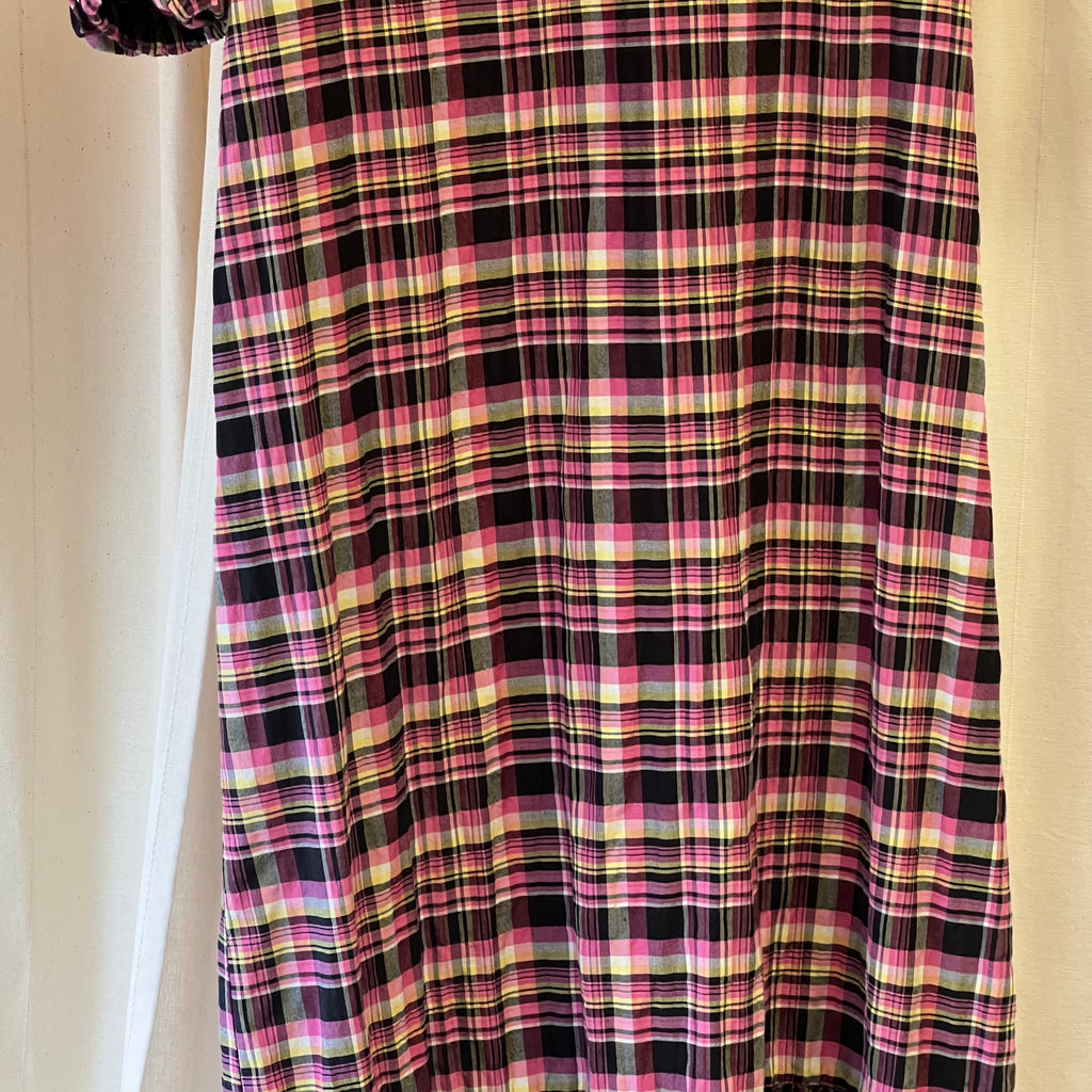Topshop pink, black and yellow check v-neck smock maxi dress