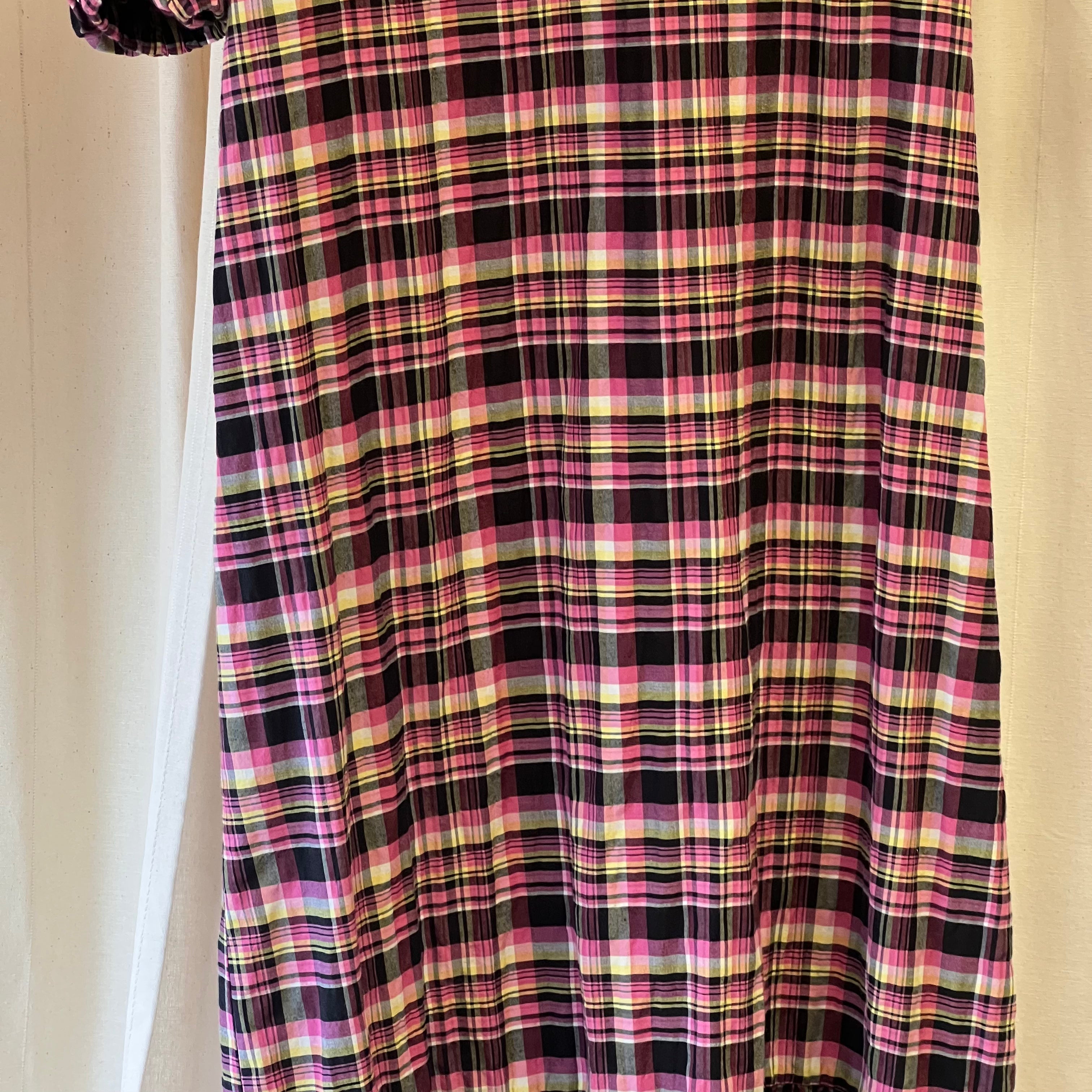 Topshop pink, black and yellow check v-neck smock maxi dress