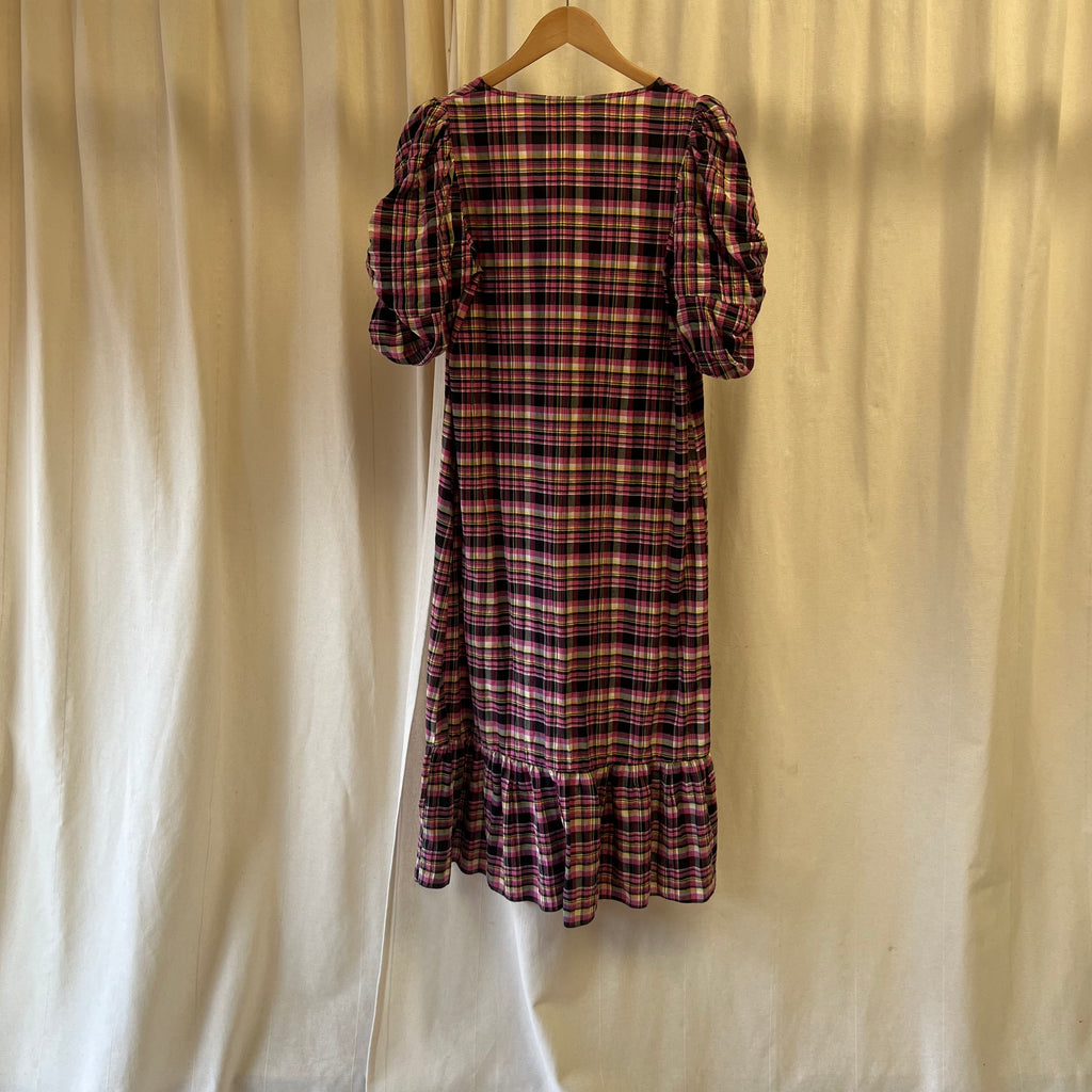 Topshop pink, black and yellow check v-neck smock maxi dress