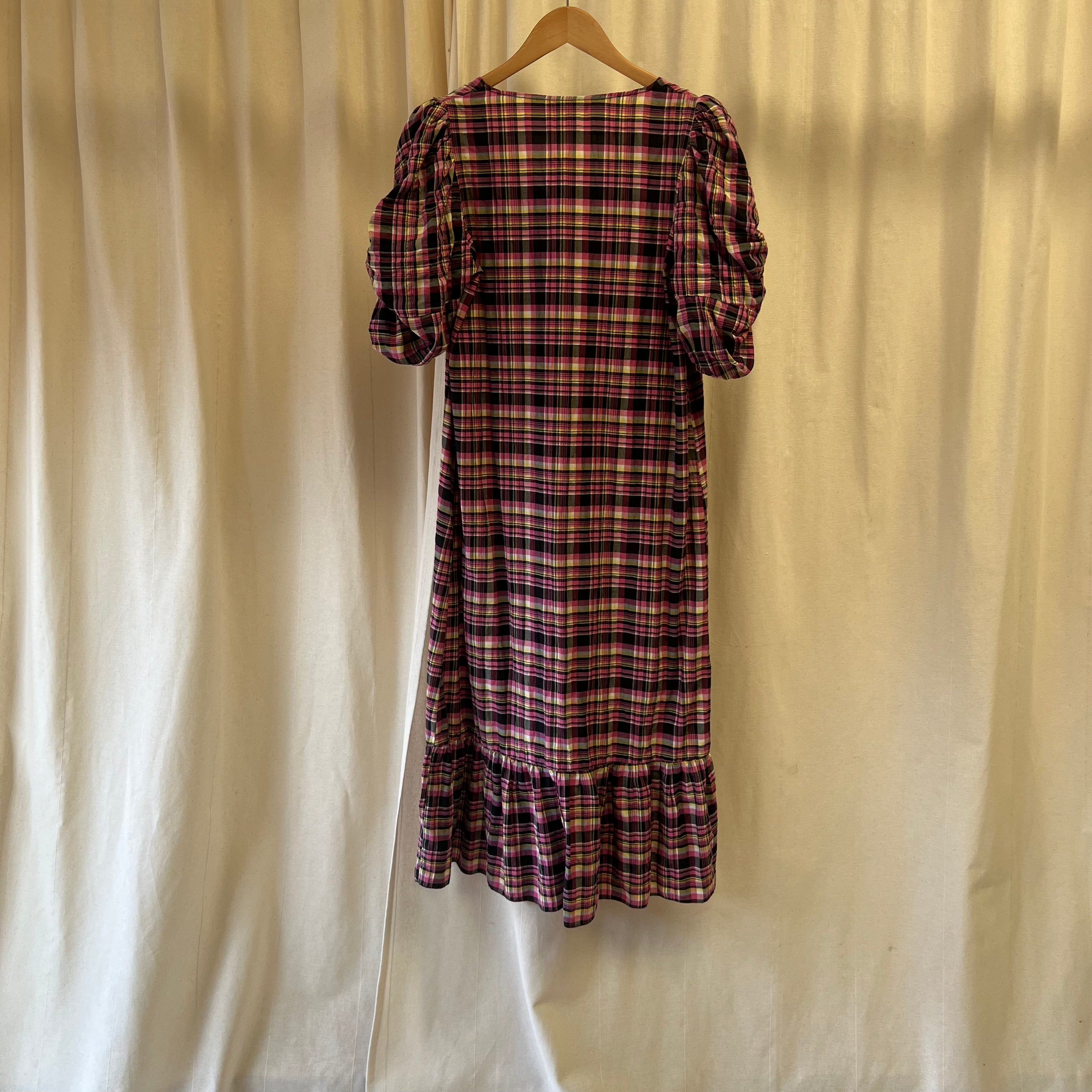 Topshop pink, black and yellow check v-neck smock maxi dress