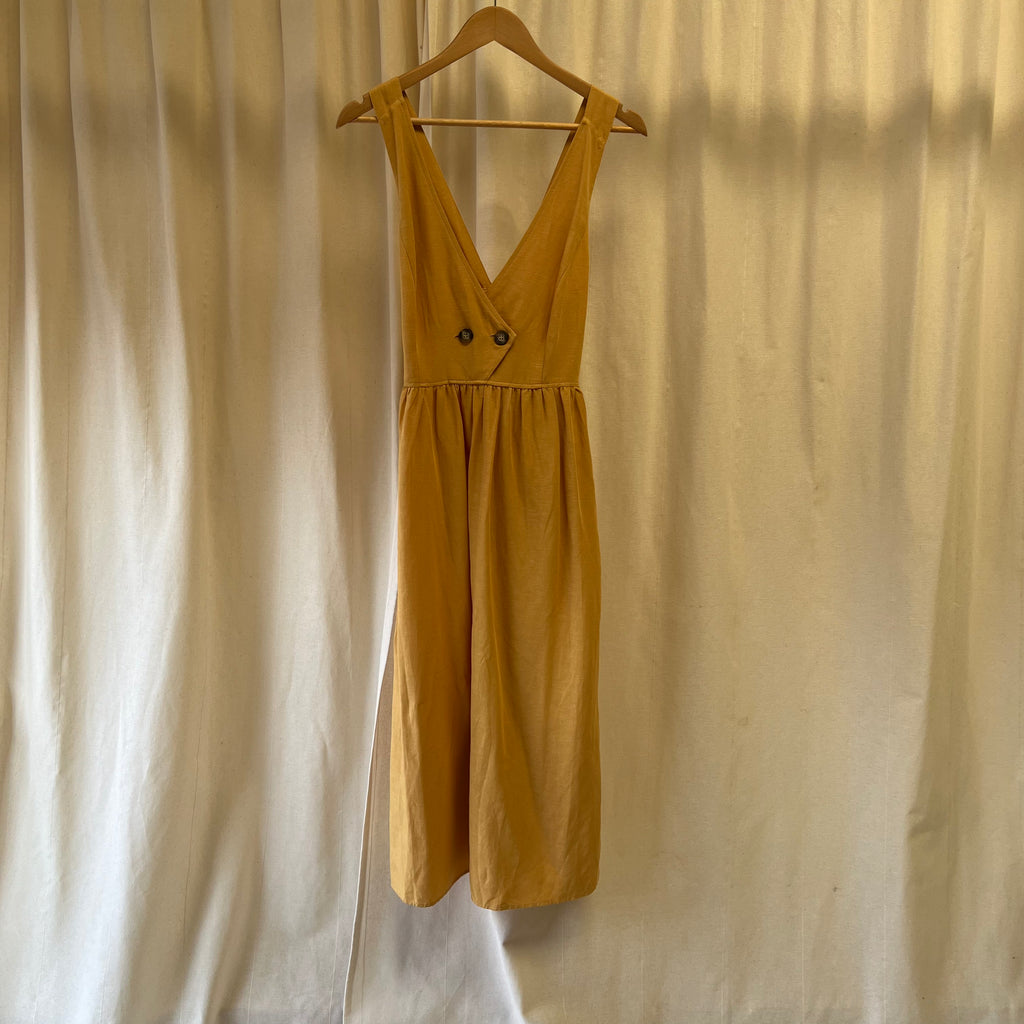 Zara yellow button front strap pinafore dress