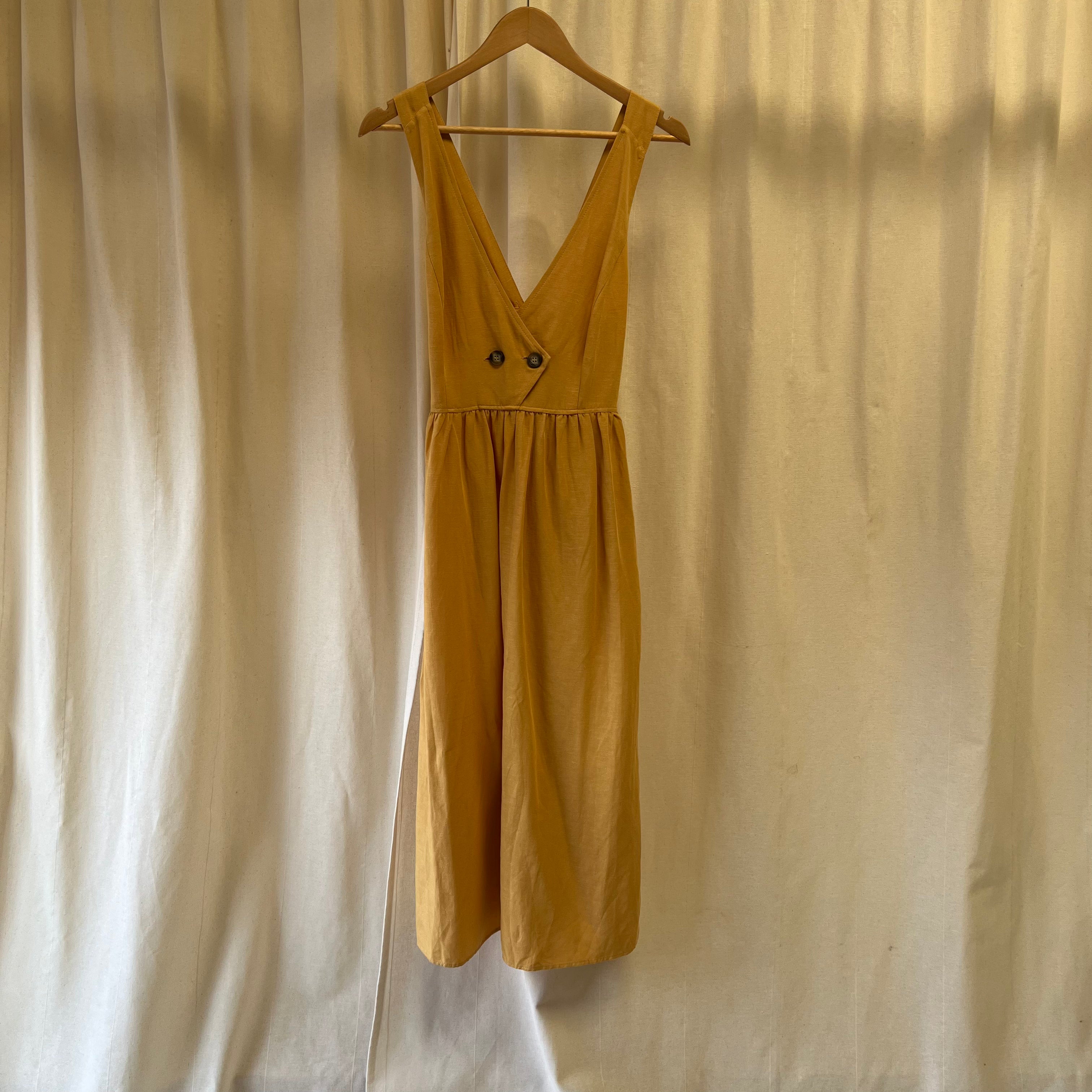 Zara yellow button front strap pinafore dress
