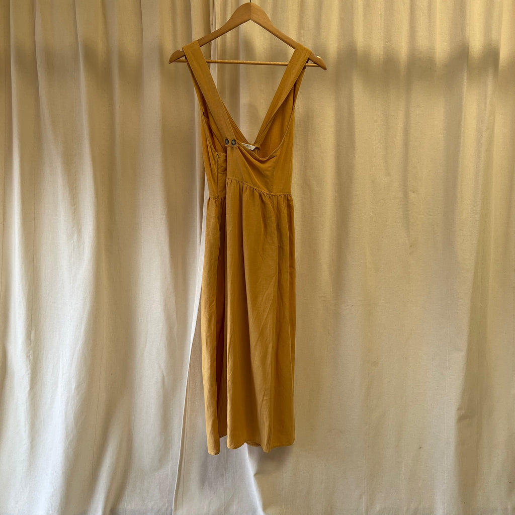 Zara yellow button front strap pinafore dress
