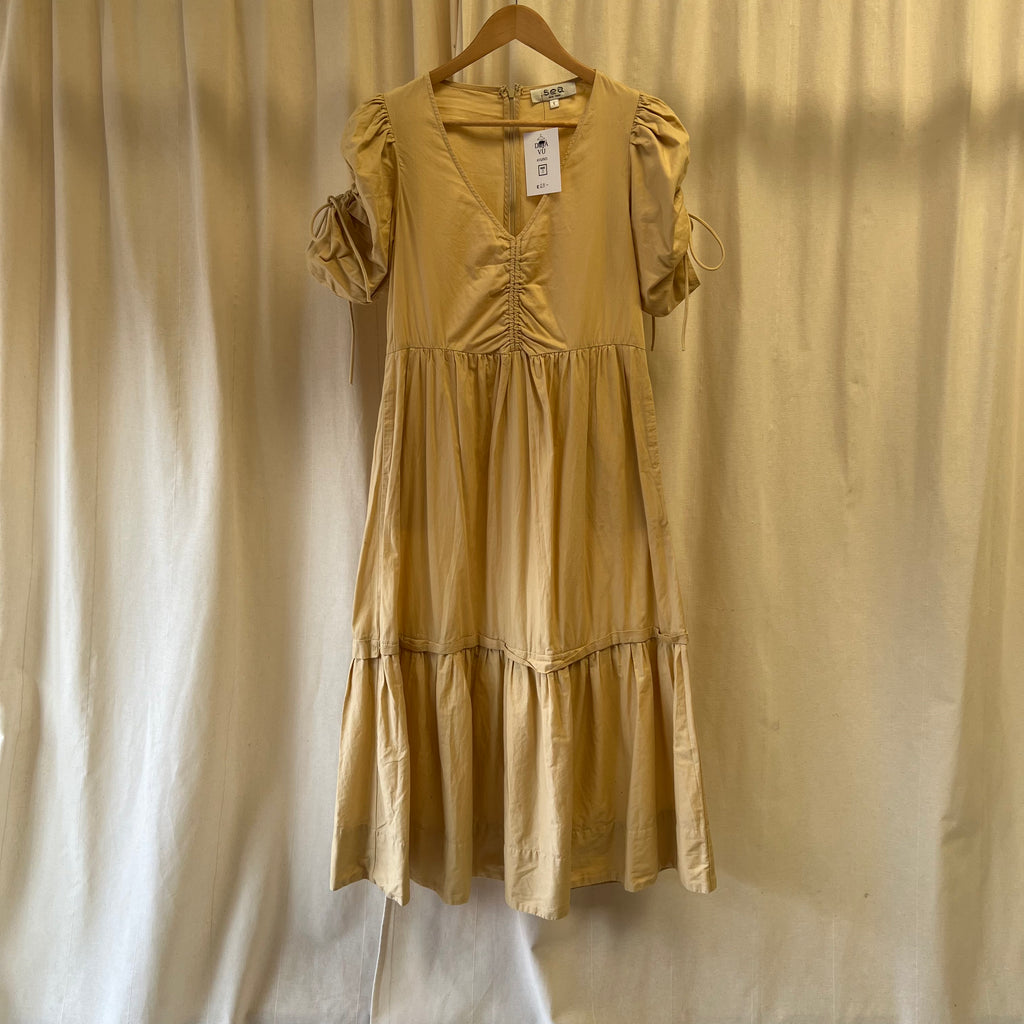 Sea New York butter yellow rouched sleeved smock maxi dress