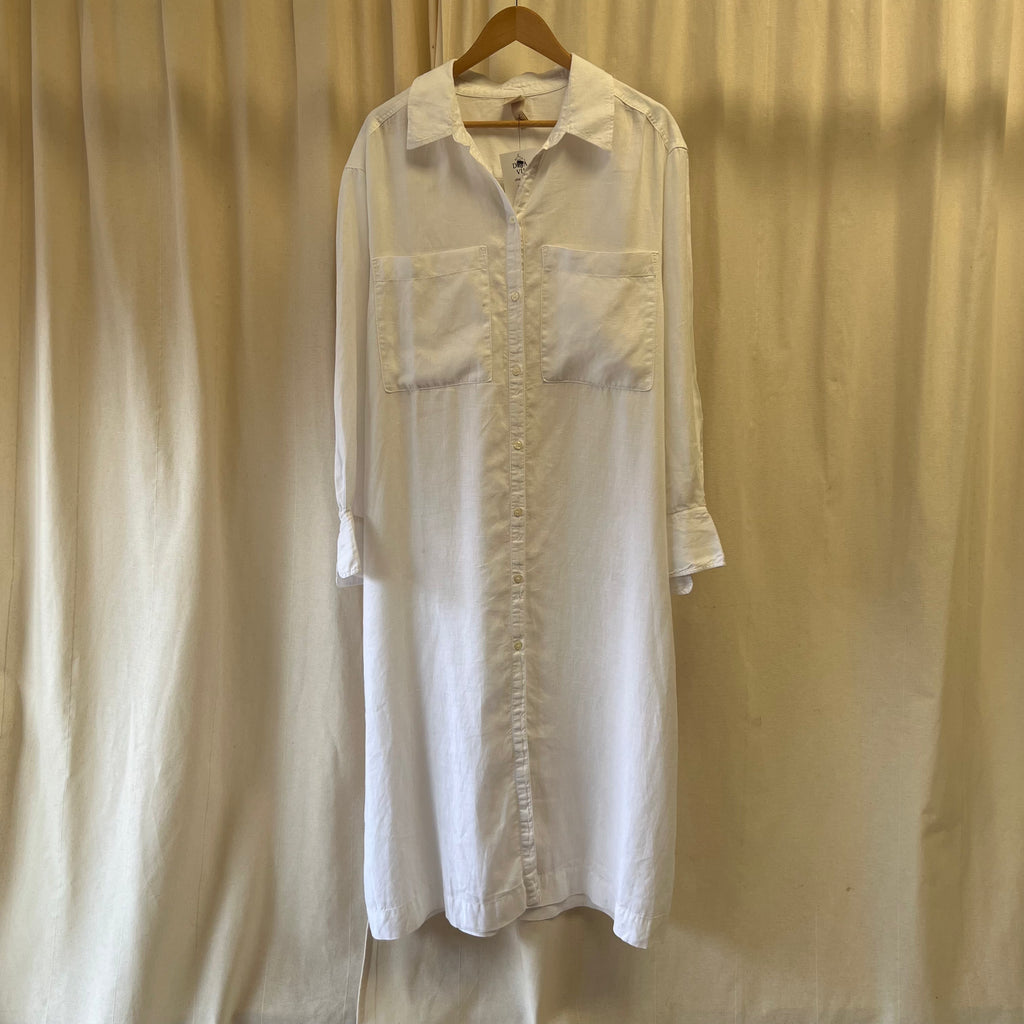 H&M white linen shirt dress maxi length
