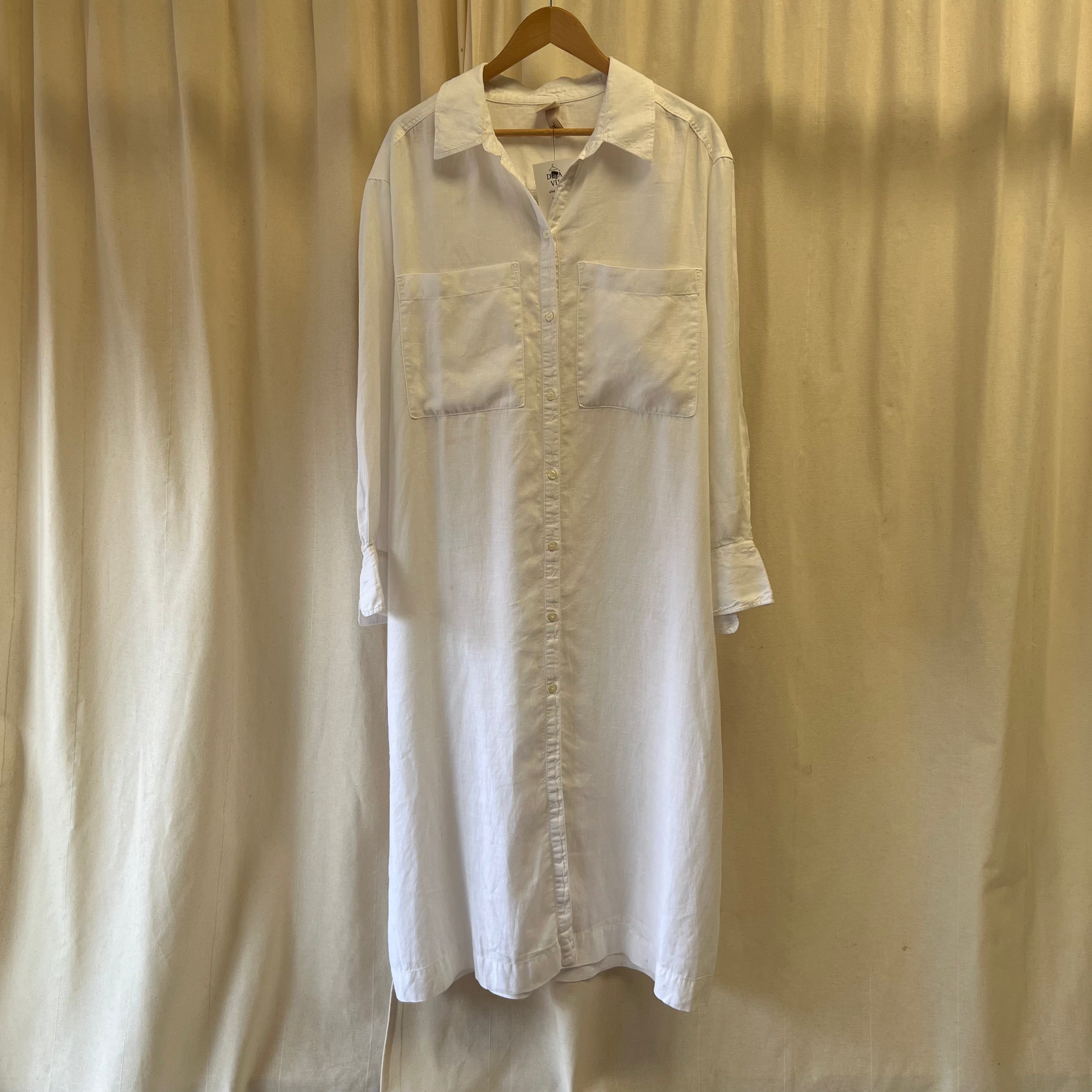 H&M white linen shirt dress maxi length