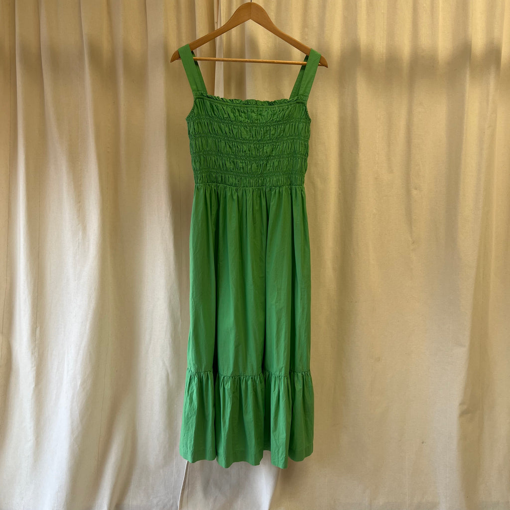 Whistles green gathered bodice strap maxi dress