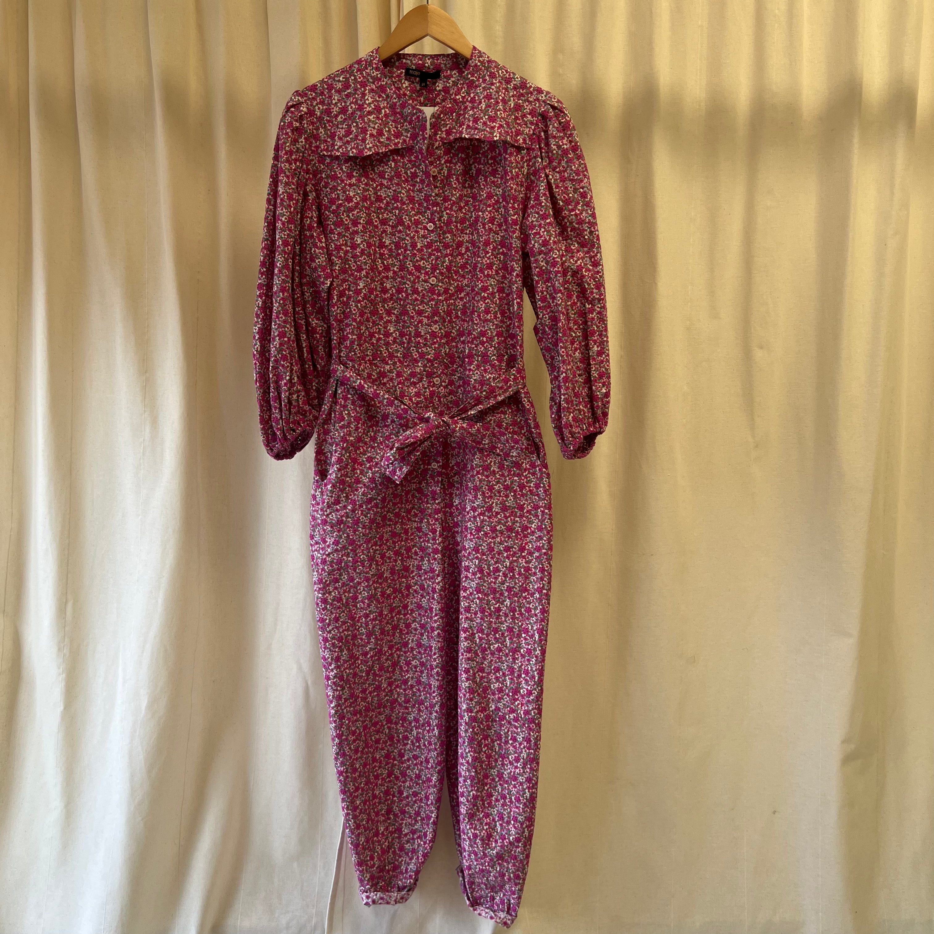 Maje pink floral long-sleeve jumpsuit