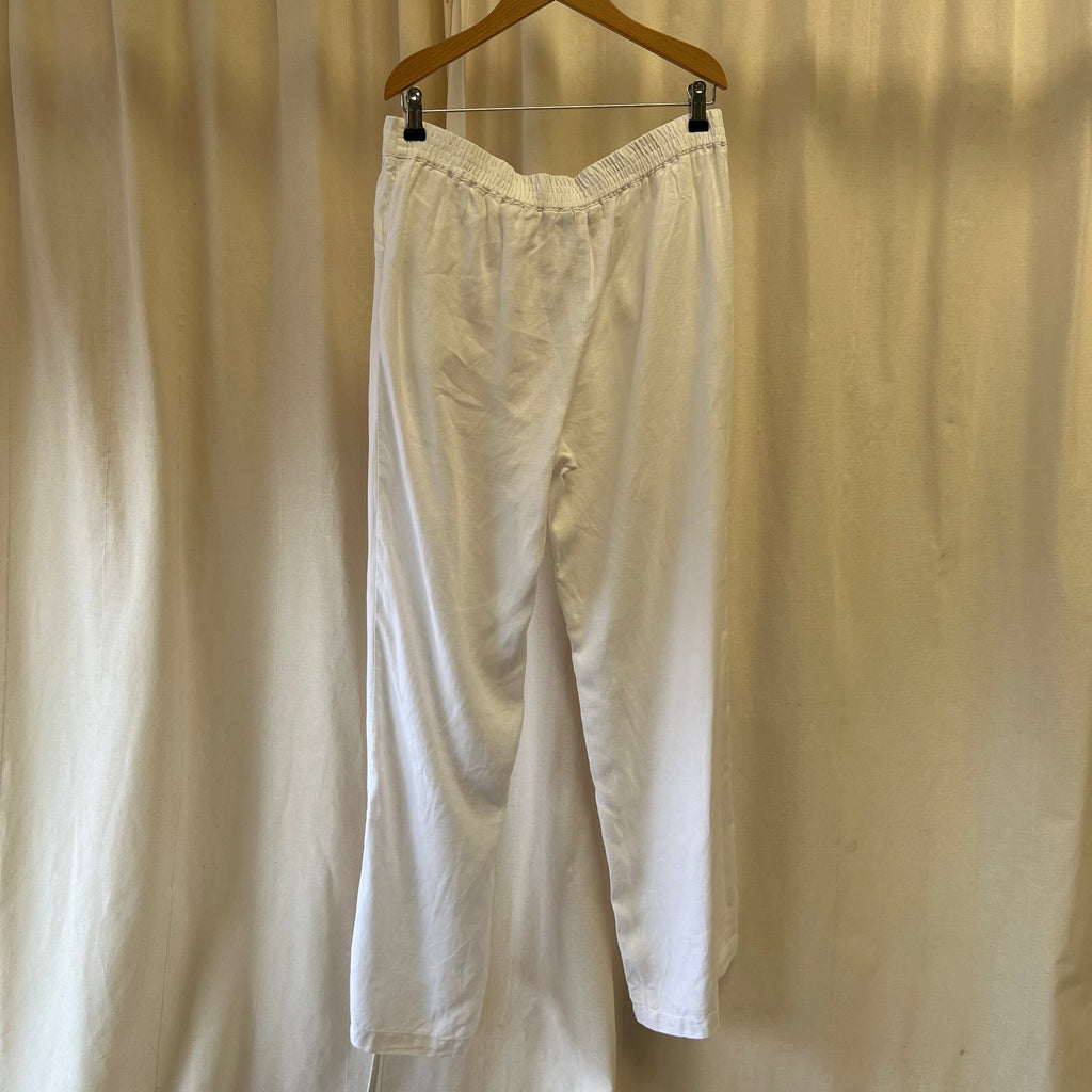 Hobbs white linen trousers w/ draw string waist