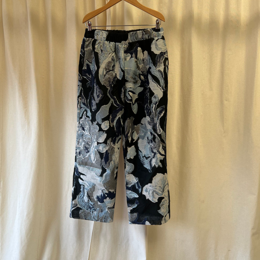 Stine Goya black and blue metallic floral straight leg trousers
