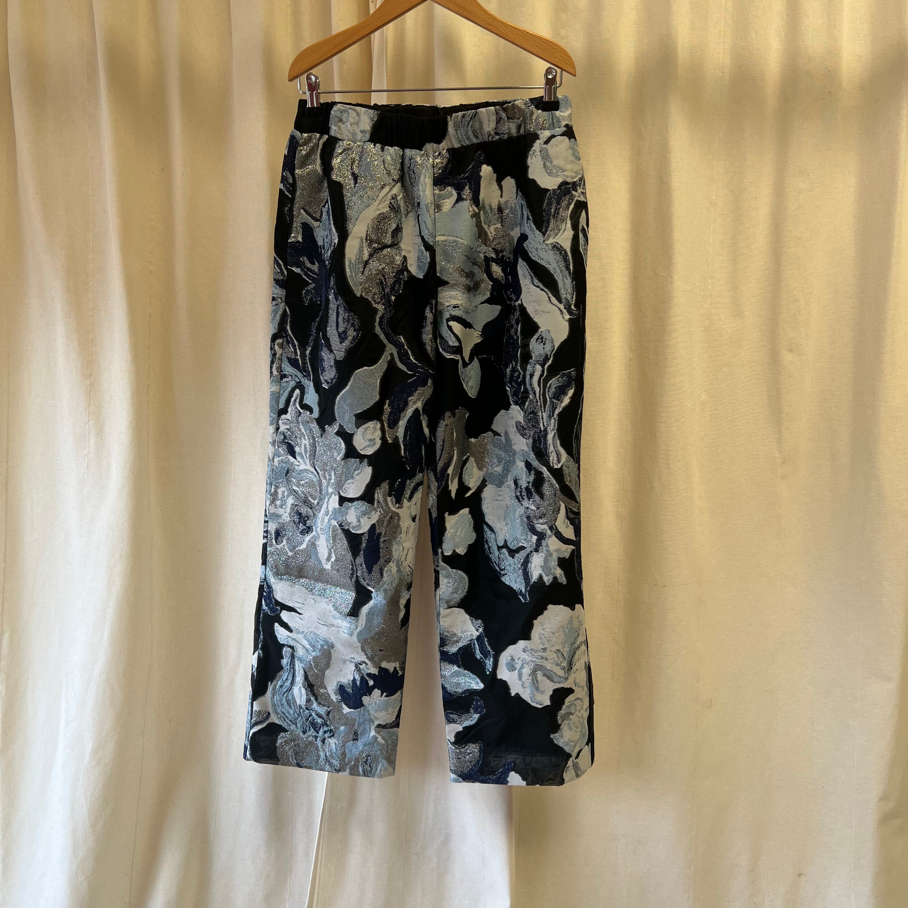 Stine Goya black and blue metallic floral straight leg trousers