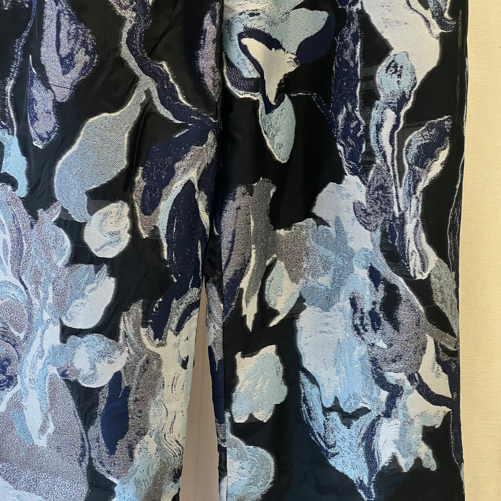 Stine Goya black and blue metallic floral straight leg trousers