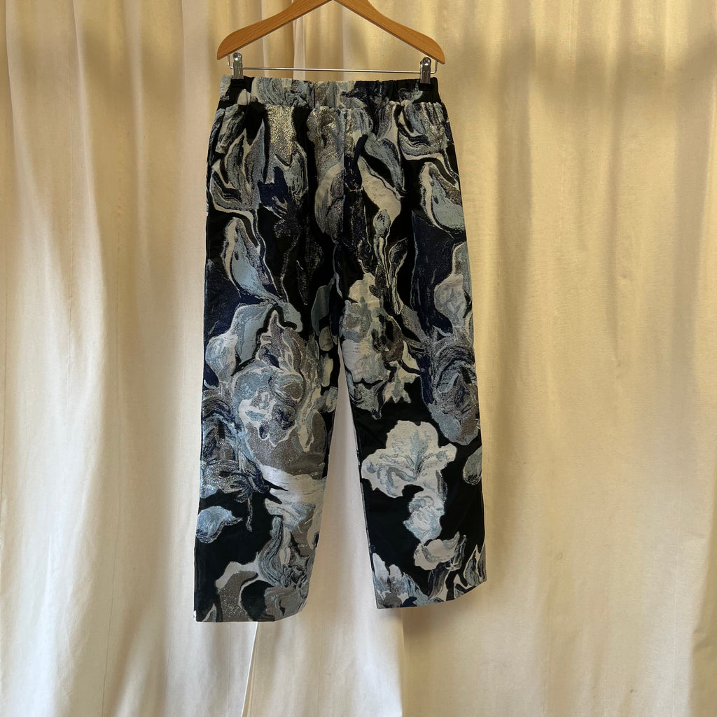 Stine Goya black and blue metallic floral straight leg trousers