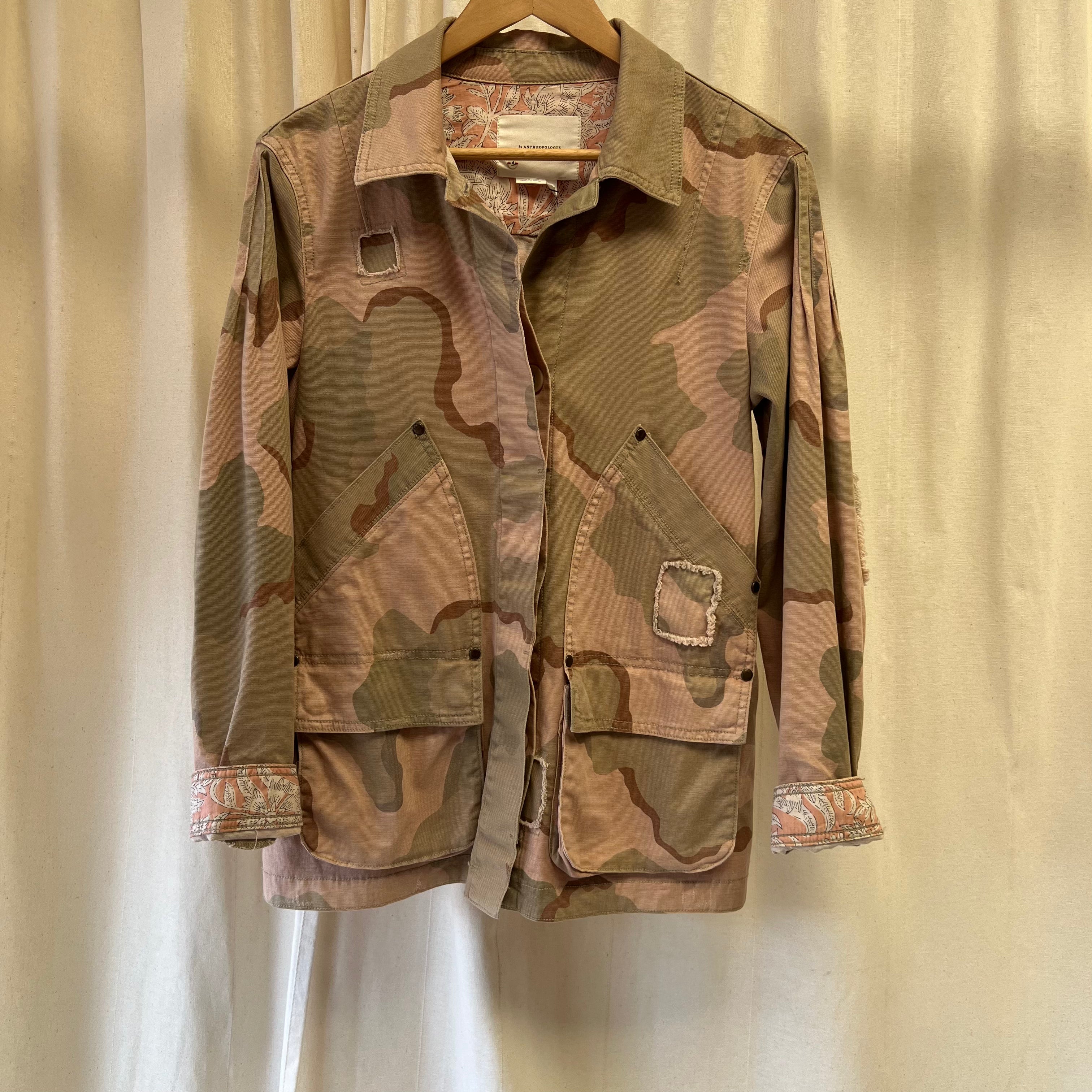 Anthropologie pink camoflage shirt jacket