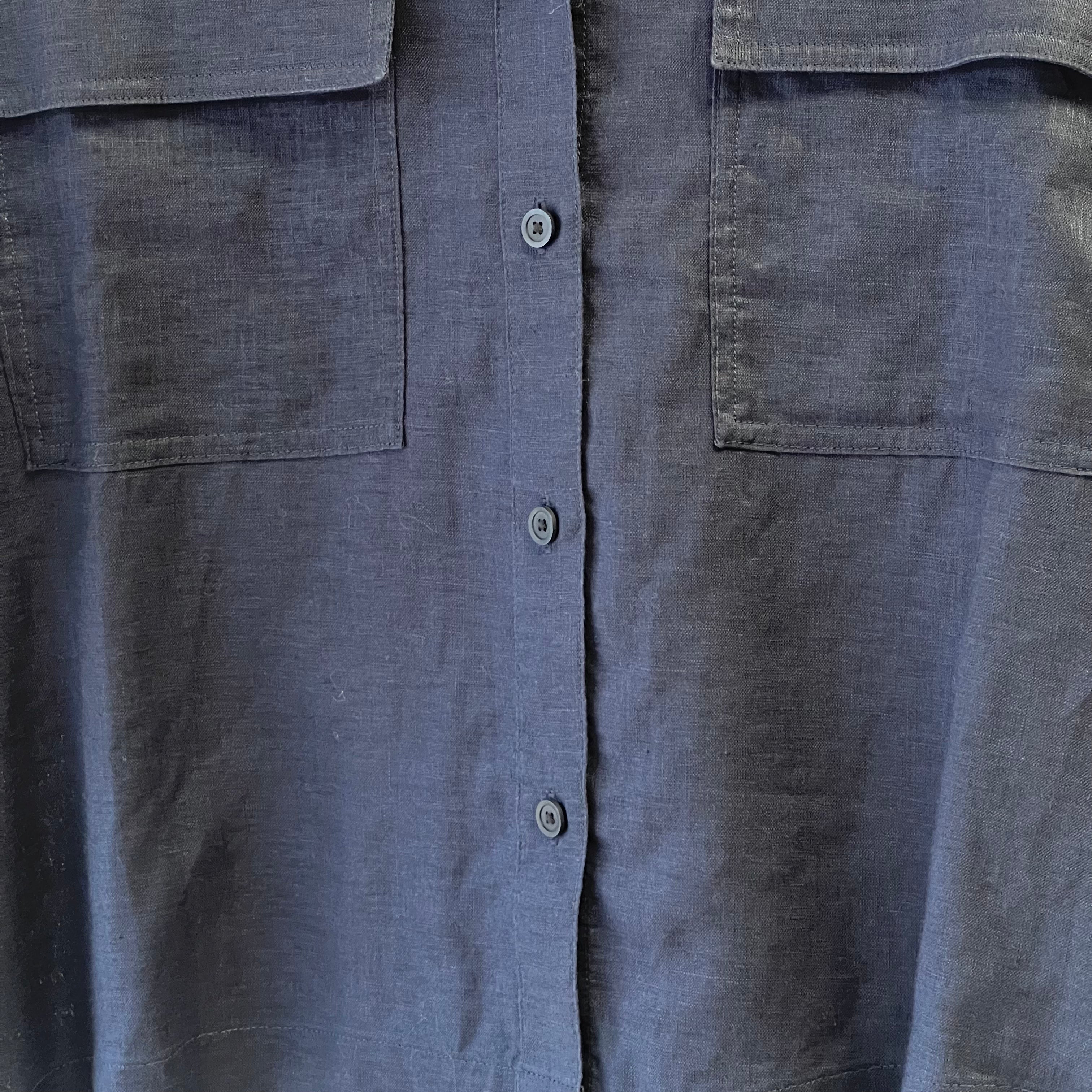 Uniqlo navy boxy linen short sleeve shirt
