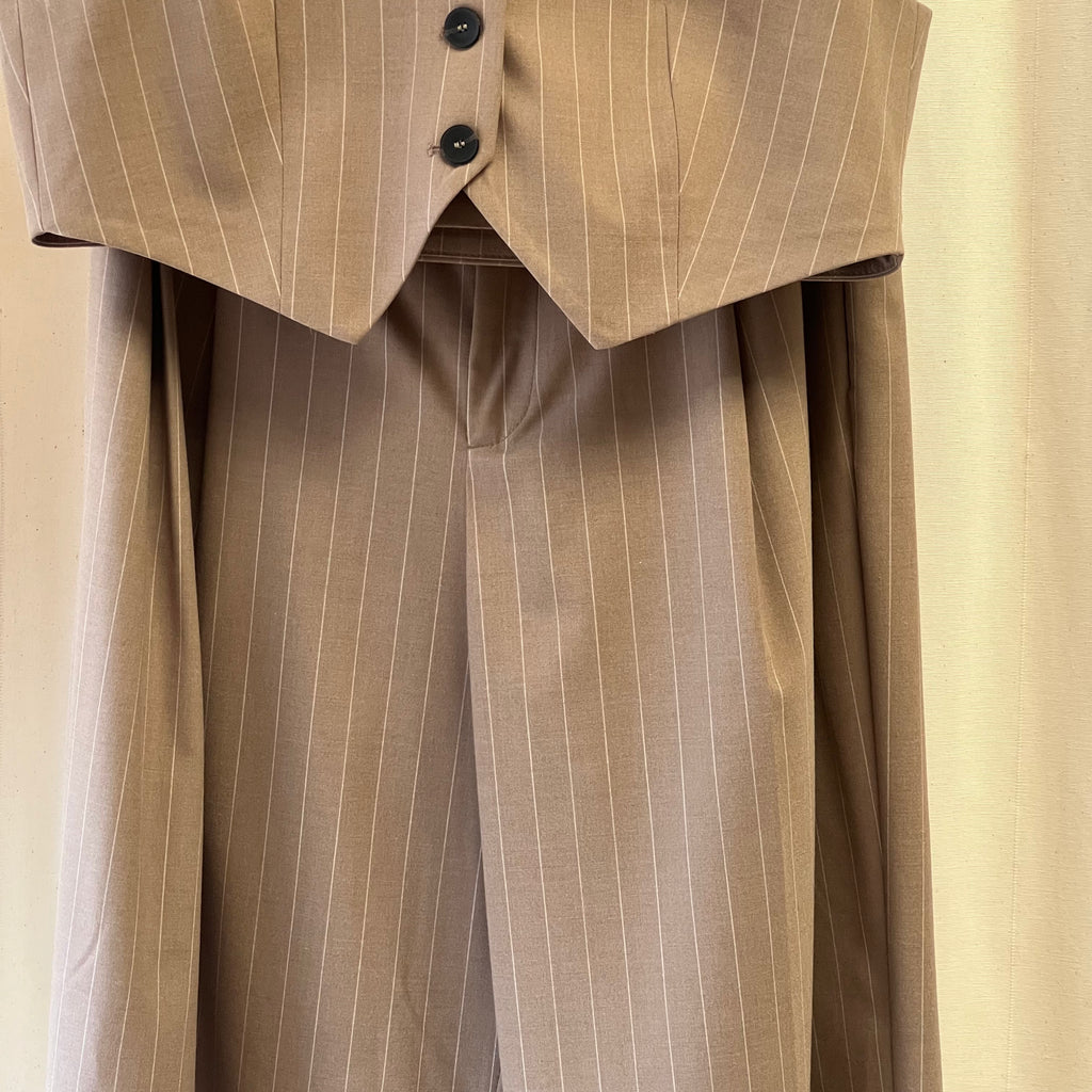 Zara brown with white pinstripe waistcoat and trouser co-ord
