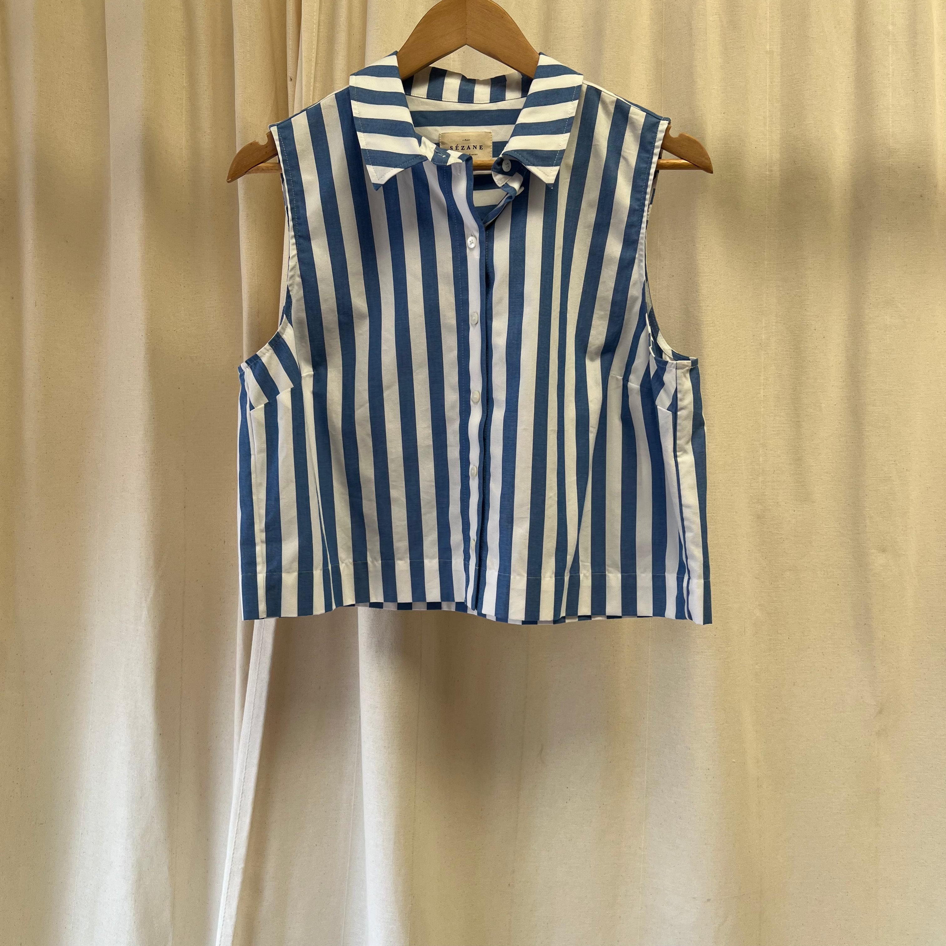 Sézane white and blue striped sleeveless shirt and trouser co-ord