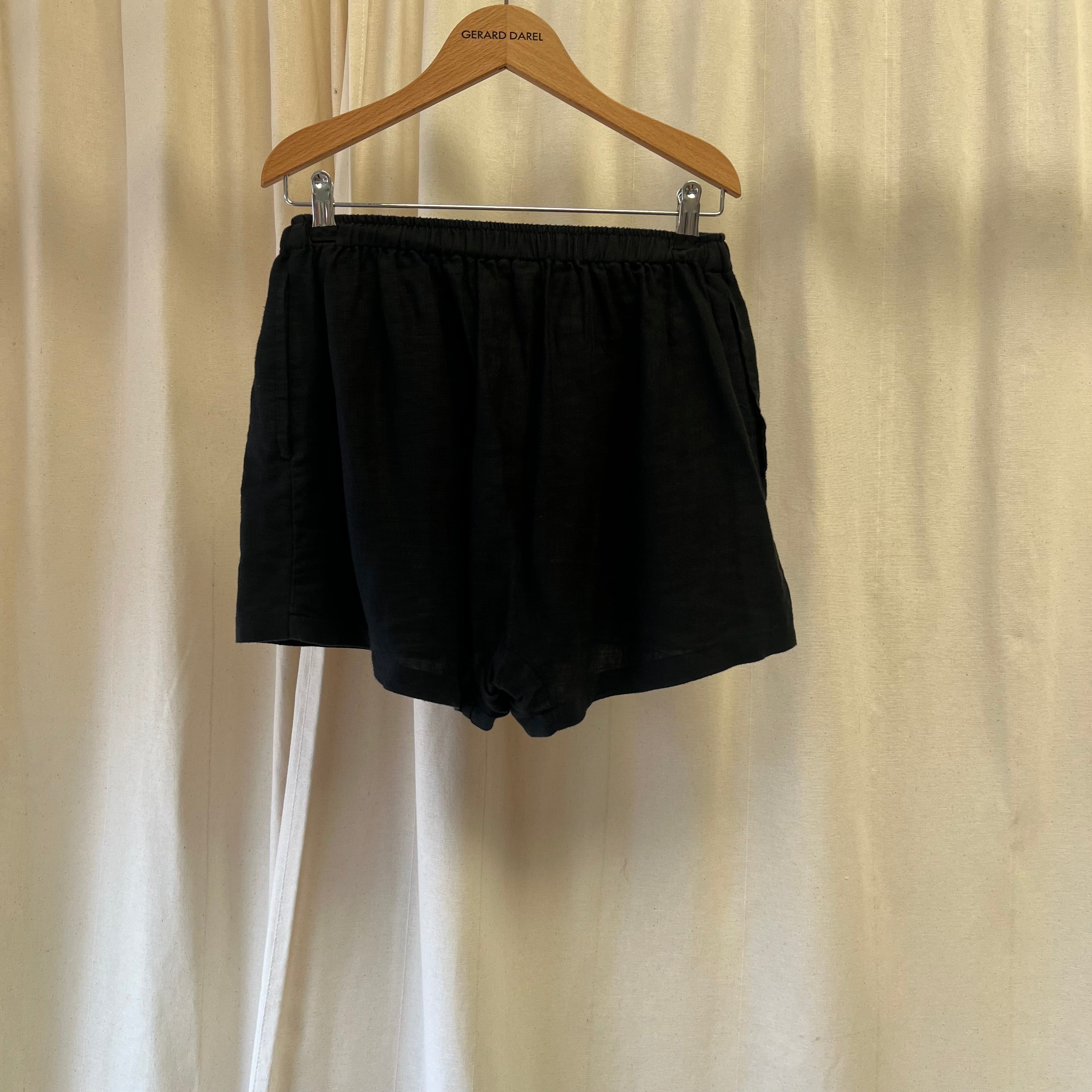 DEJI STUDIOS black linen shirt and shorts