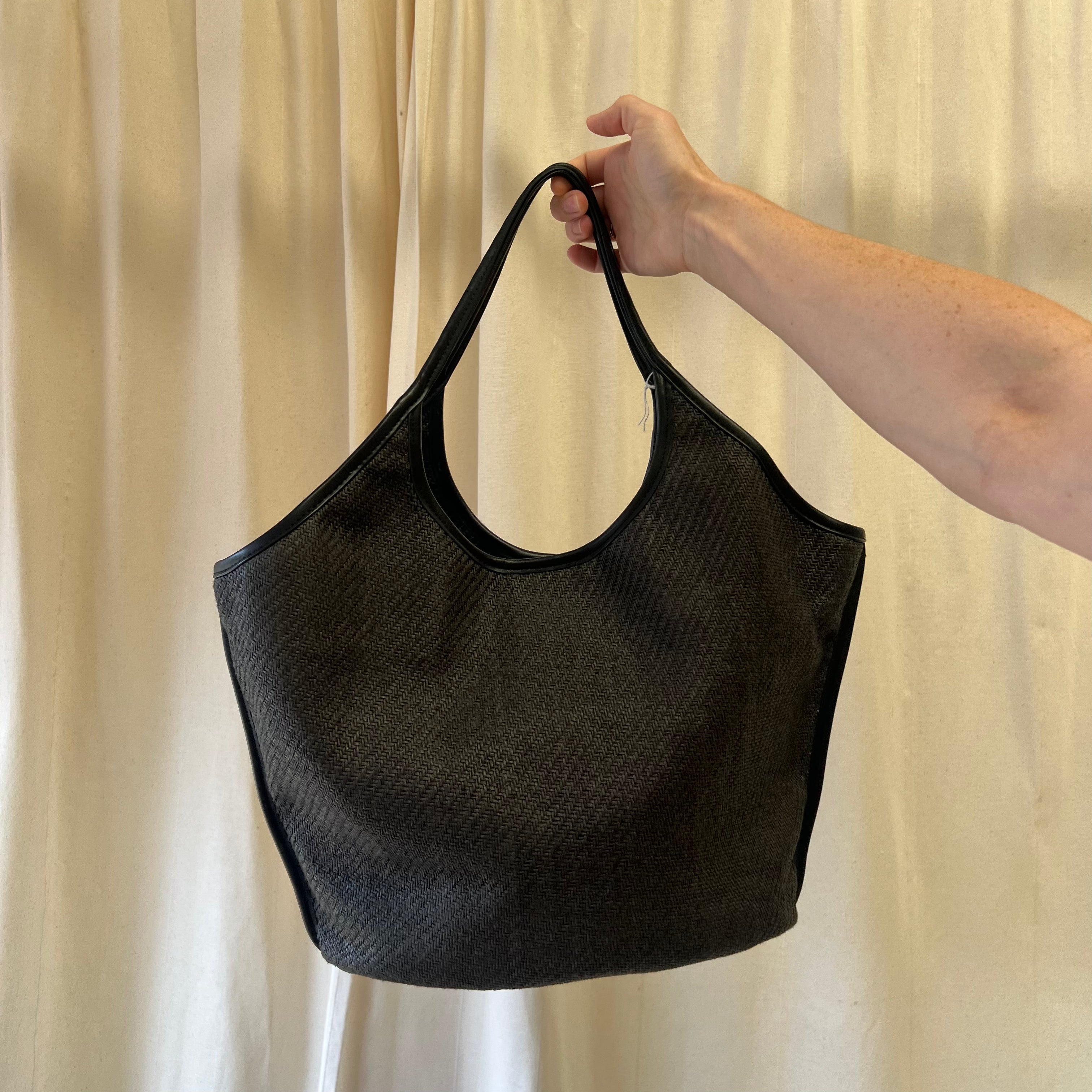 Whistles dark crown and black hessian shopper bag