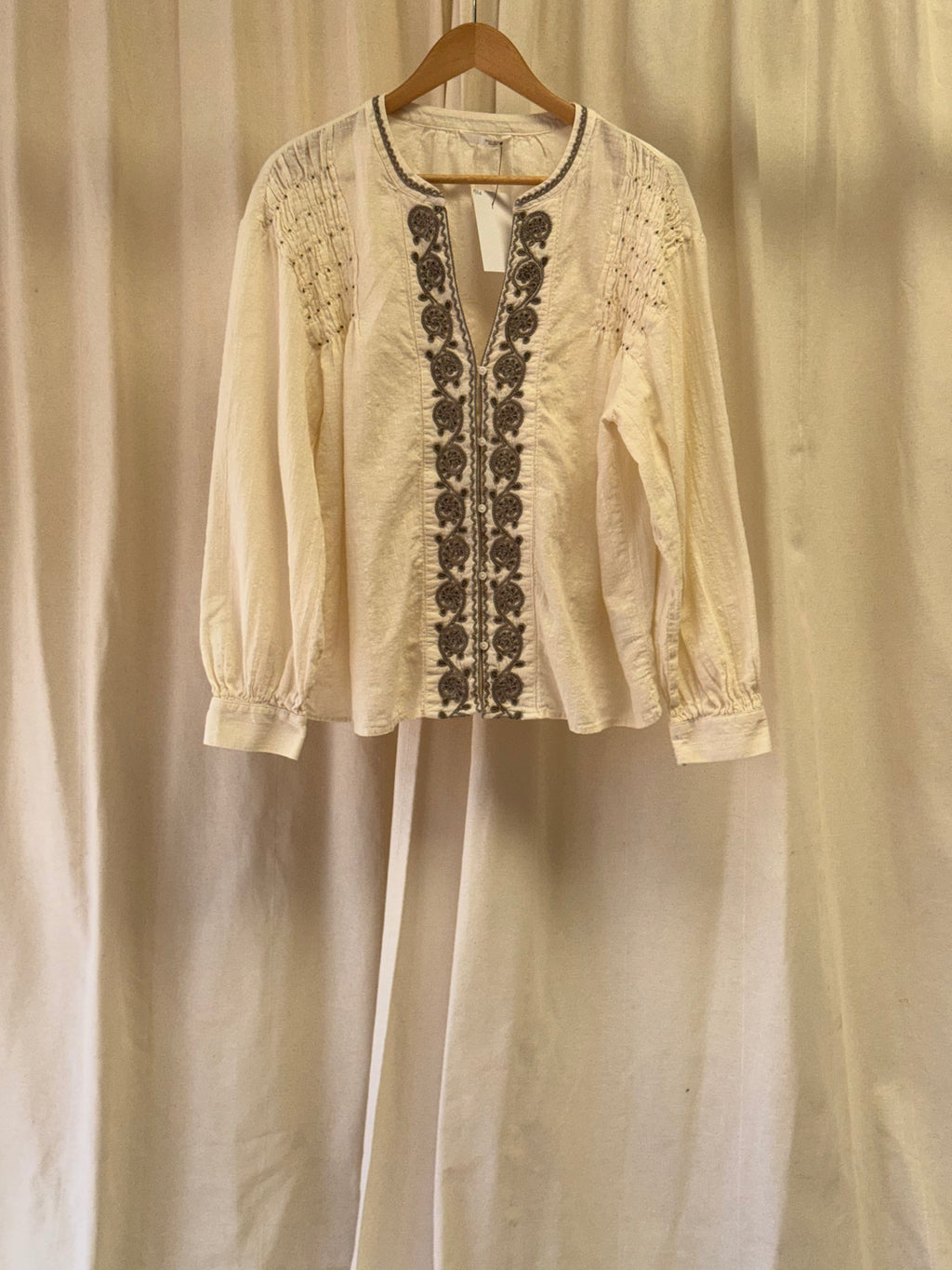 Zara Ecru Embroidered Beaded Blouse