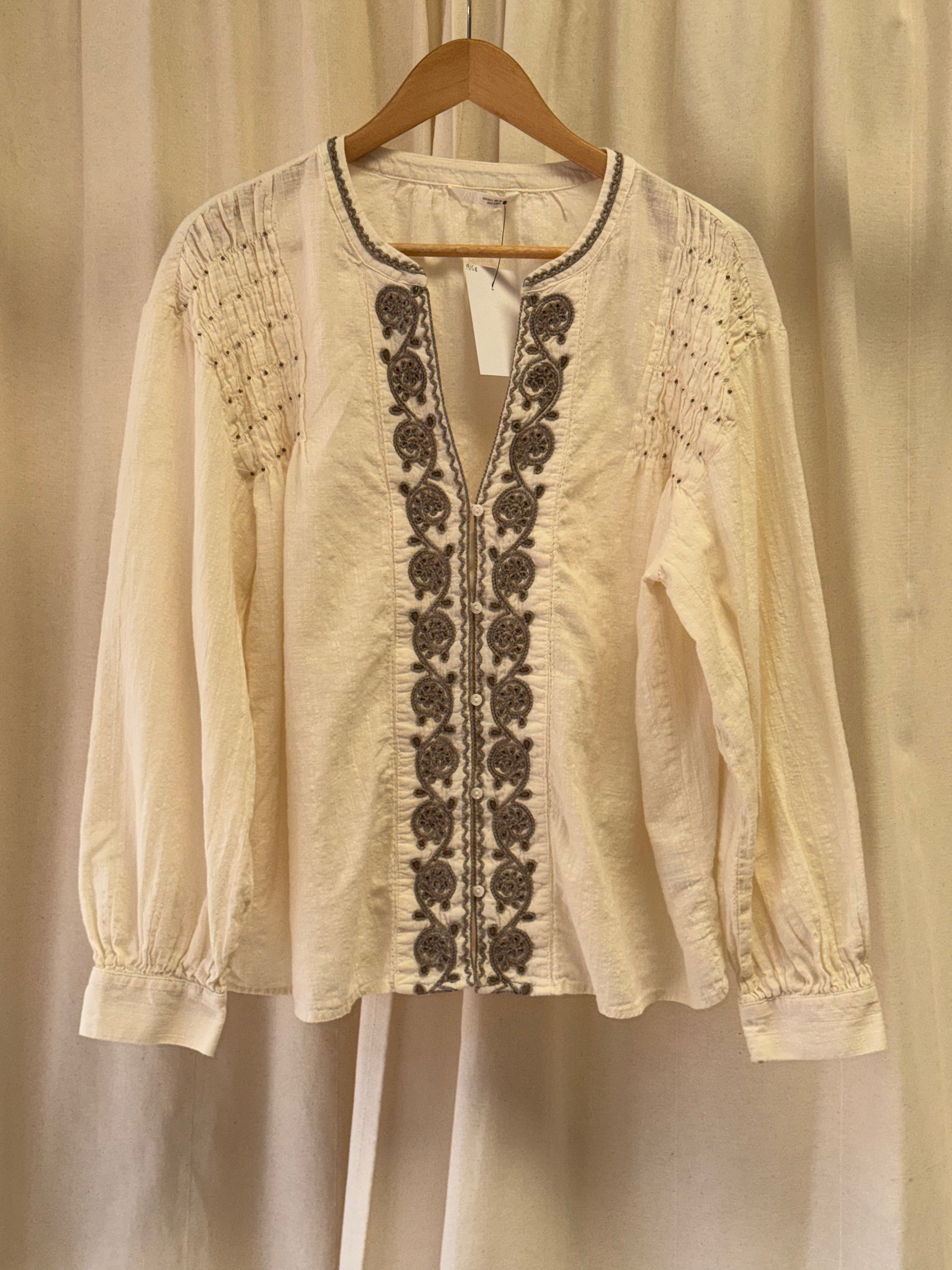 Zara Ecru Embroidered Beaded Blouse